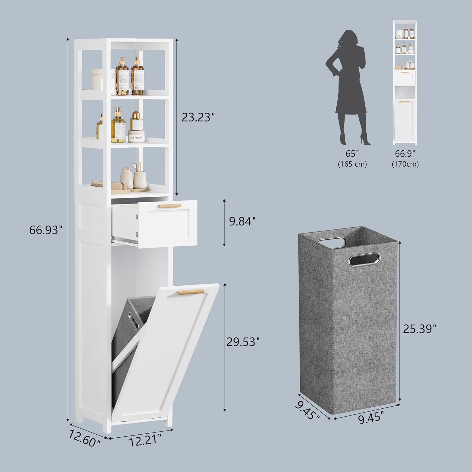 VECELO Tall Bathroom Cabinet with Removable Laundry Hamper