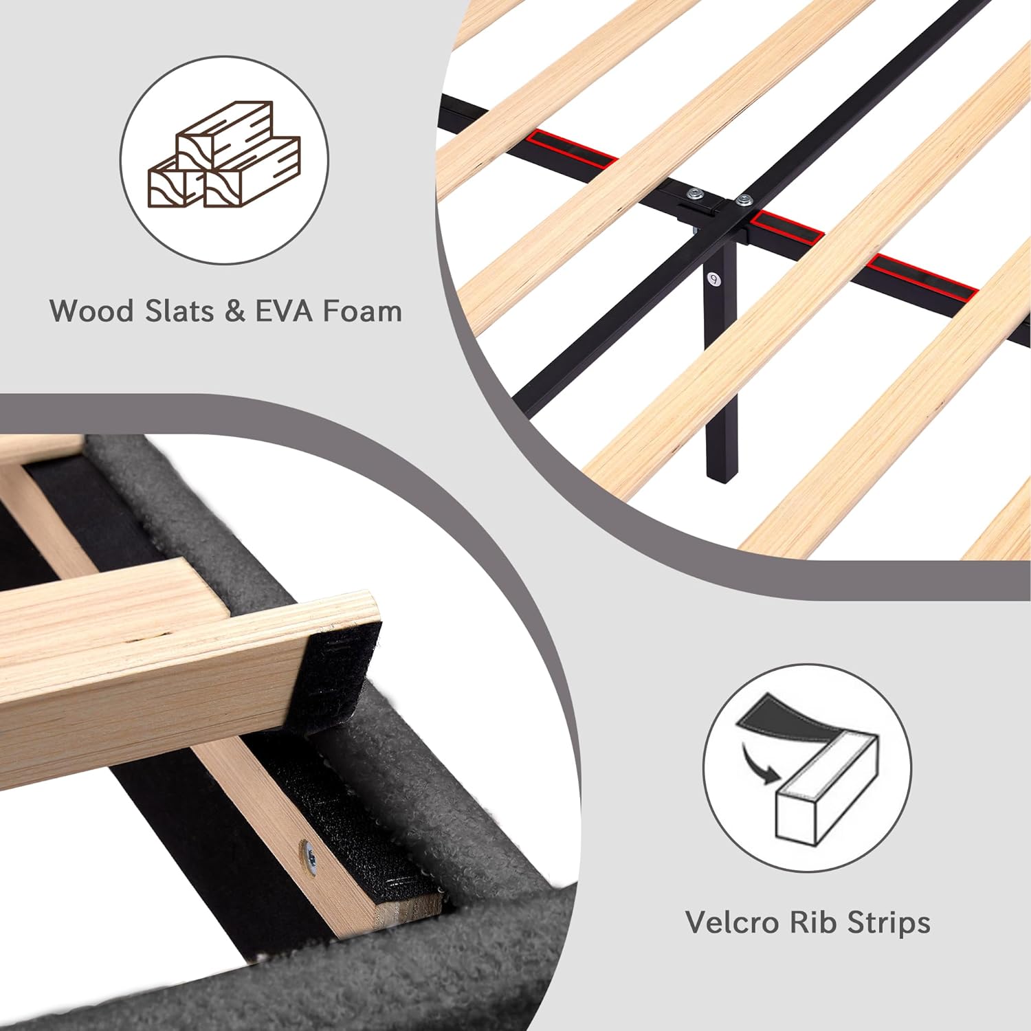 VECELO Upholstered Platform Bed Frame with Sheepskin Fabric Adjustable Headboard/Strong Wood Slats Supports