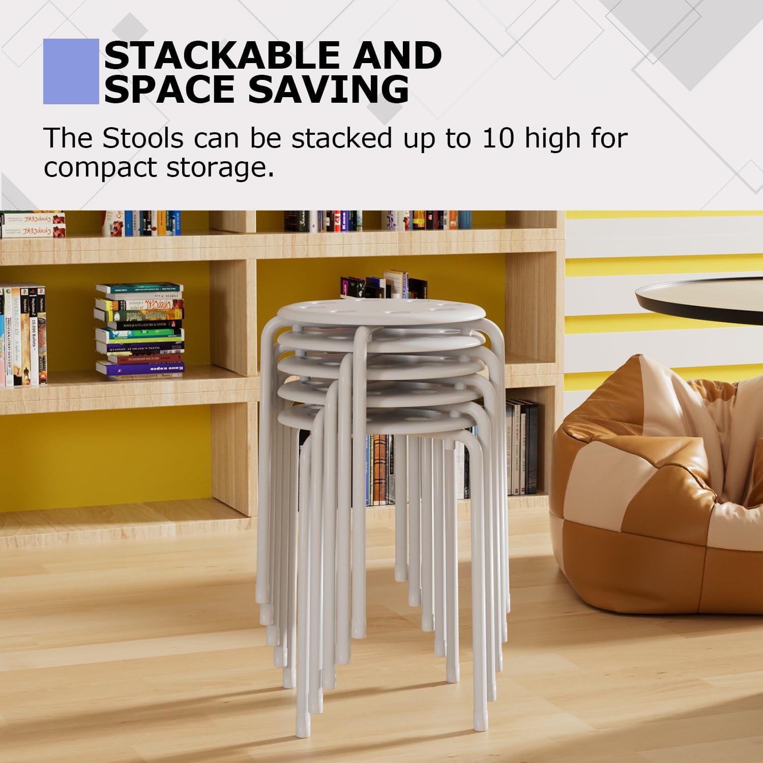 VECELO 6-Piece Stacking Stools, 17.7 Inch Standard Height - VECELO