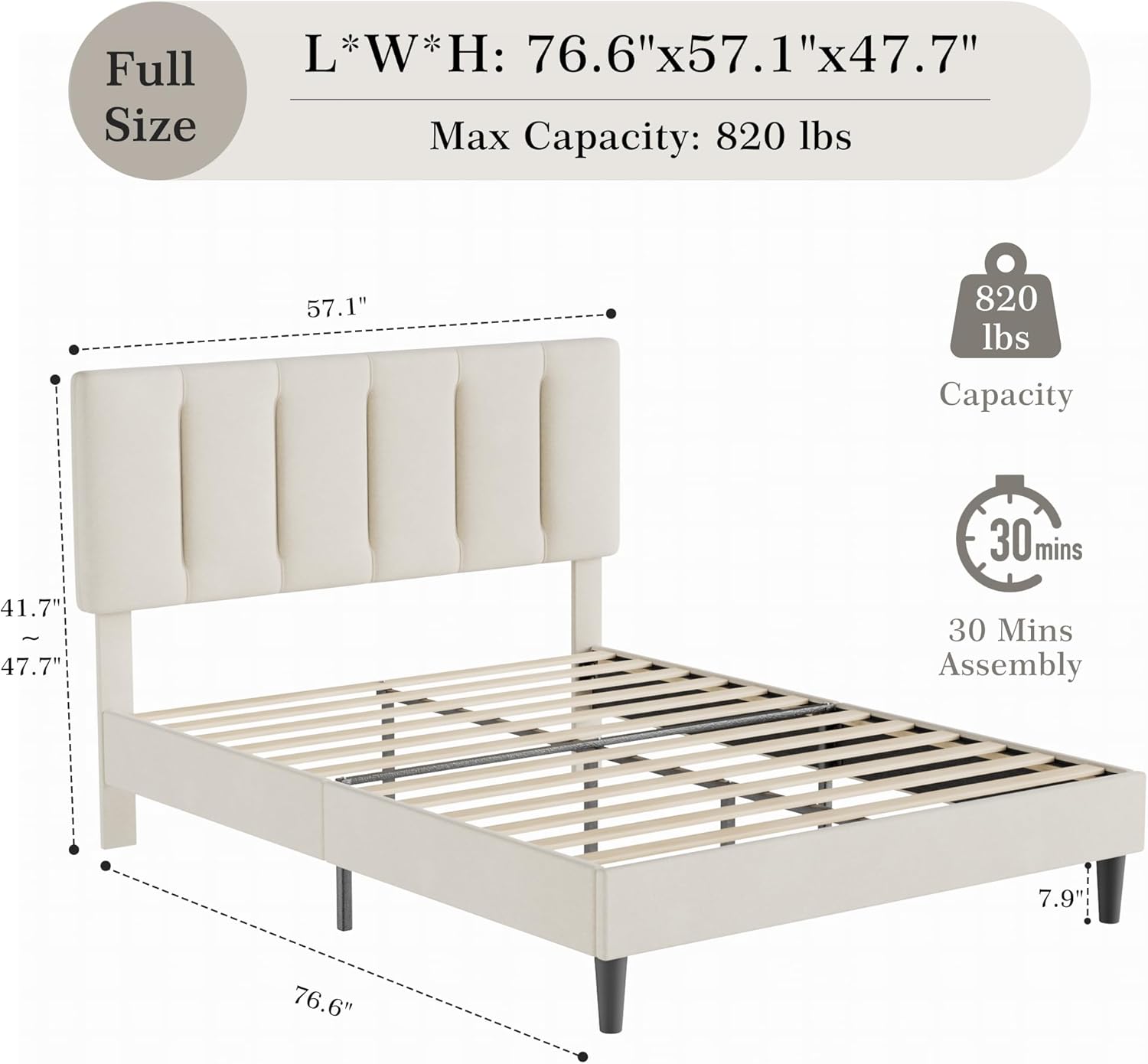 VECELO Modern Upholstered Platform Bedframe, Adjustable Headboard