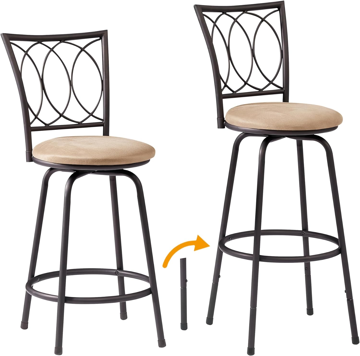 VECELO Barstools with 360 Degree Swivel Seat Top, Adjustable Counter Stools, Steel Bistro Pub Chairs - VECELO