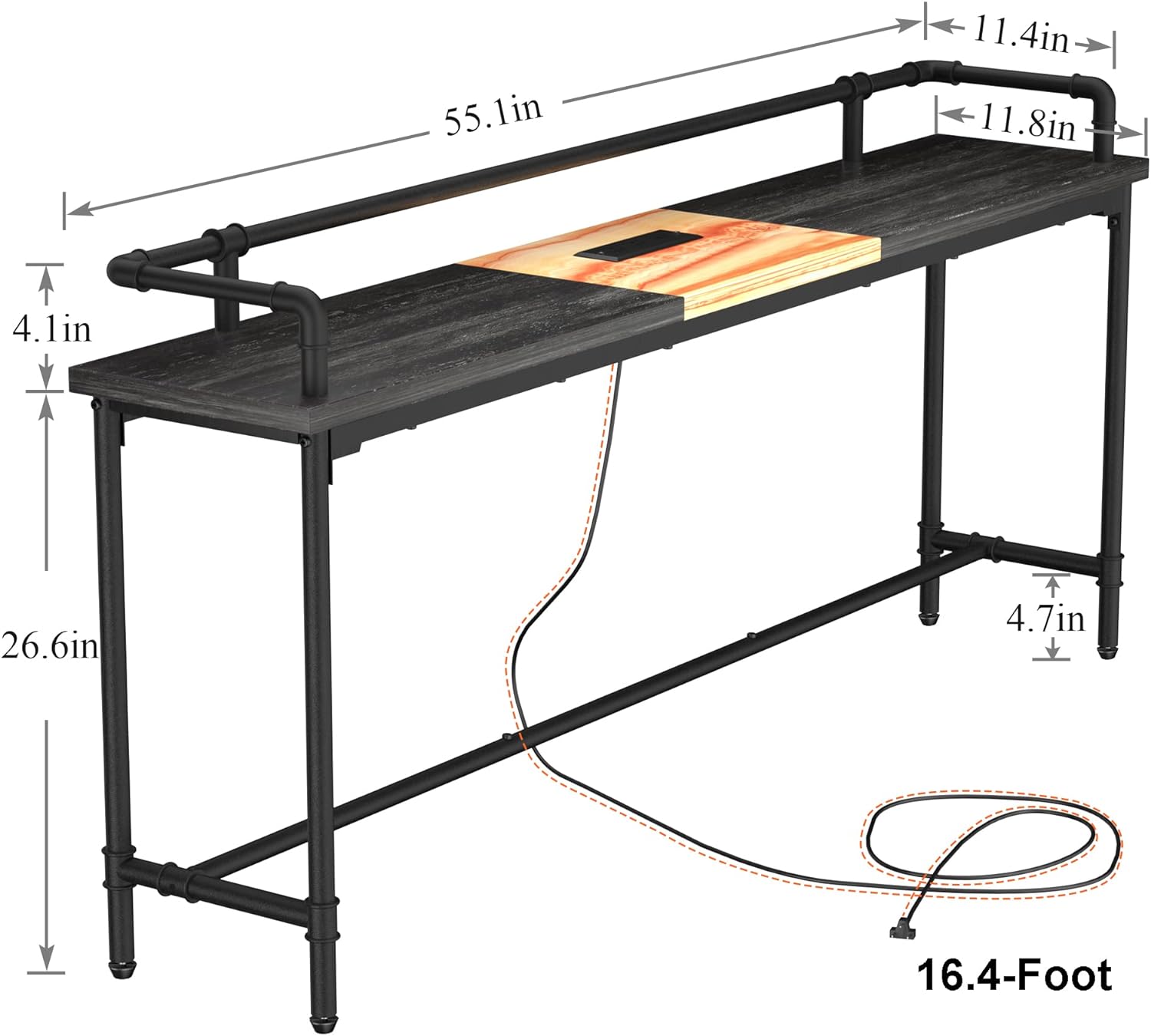 VECELO Extra Long Console/Sofa Table with Charging Station&Power Outle - VECELO