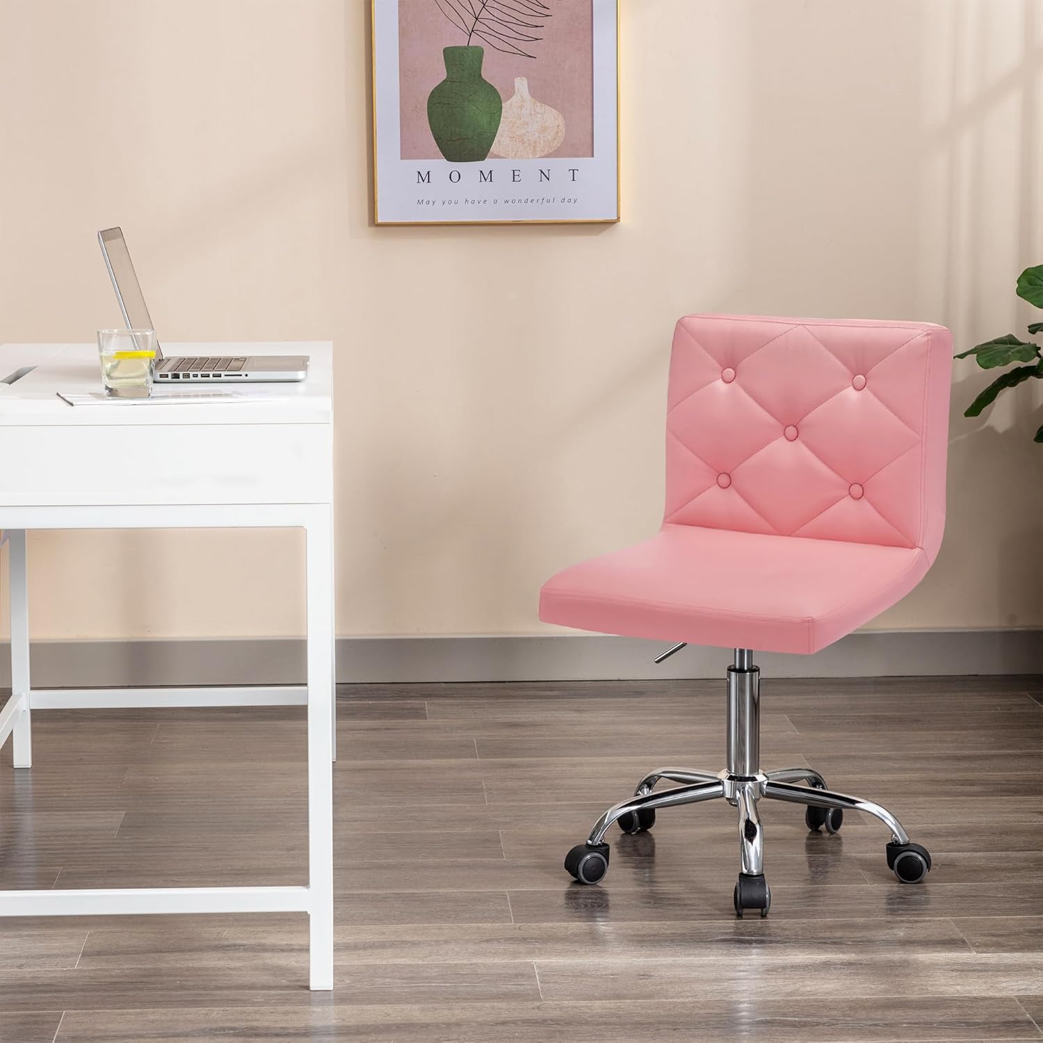 VECELO PU Leather Mid-Back Armless Desk Chair Adjustable Height 360° Rolling Swivel