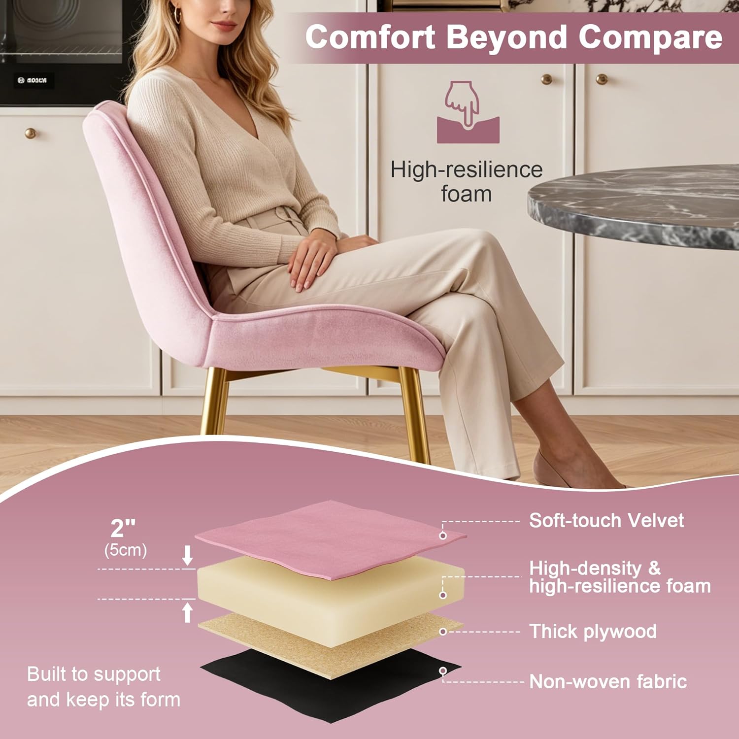 VECELO Dining Chairs, Velvet Fabric & Metal Frame