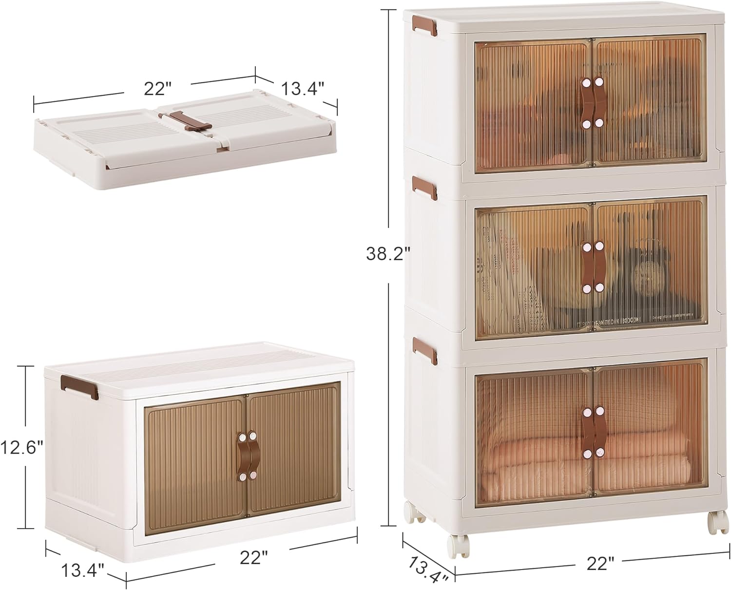 VECELO 16 Gal Stackable Storage Bins with Lid,Plastic Collapsible Storage Cabinet - VECELO