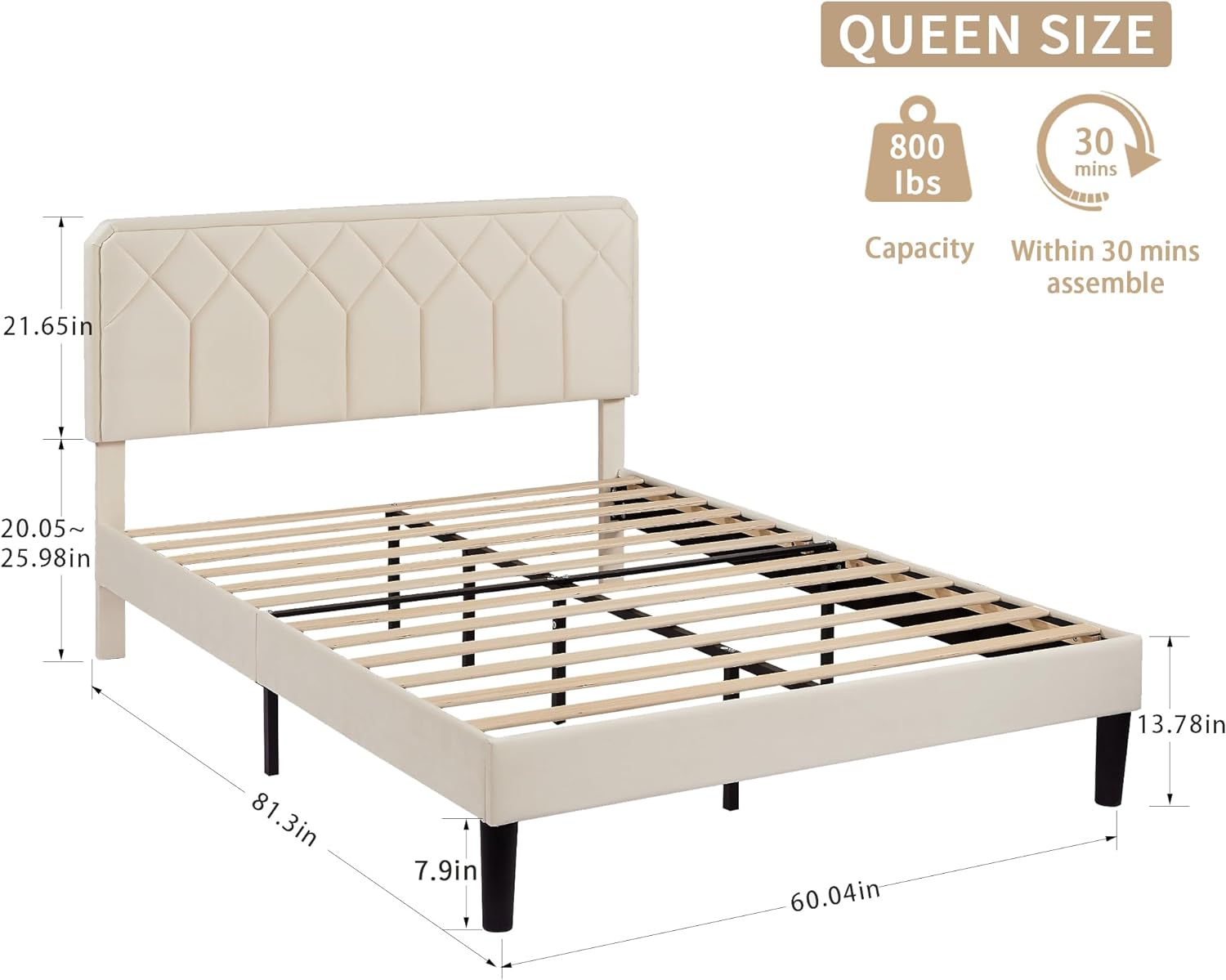 VECELO Premium Leather Upholstered Platform Bed Frame