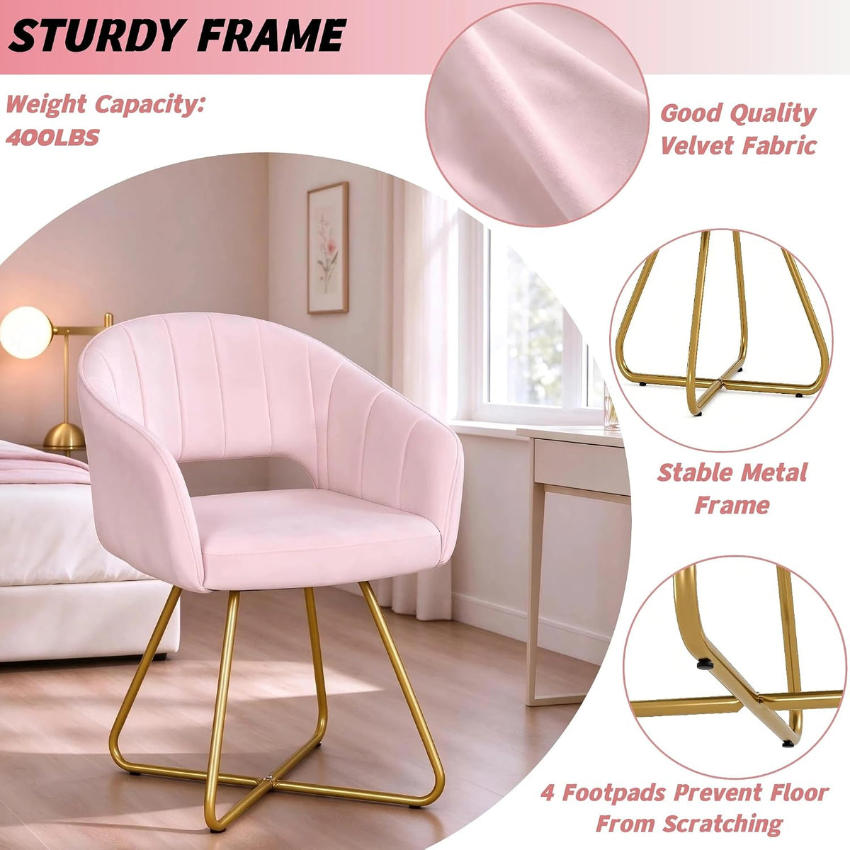 VECELO Large Wide Velvet Accent Chair Luxury Vanity Chair with Gold Legs