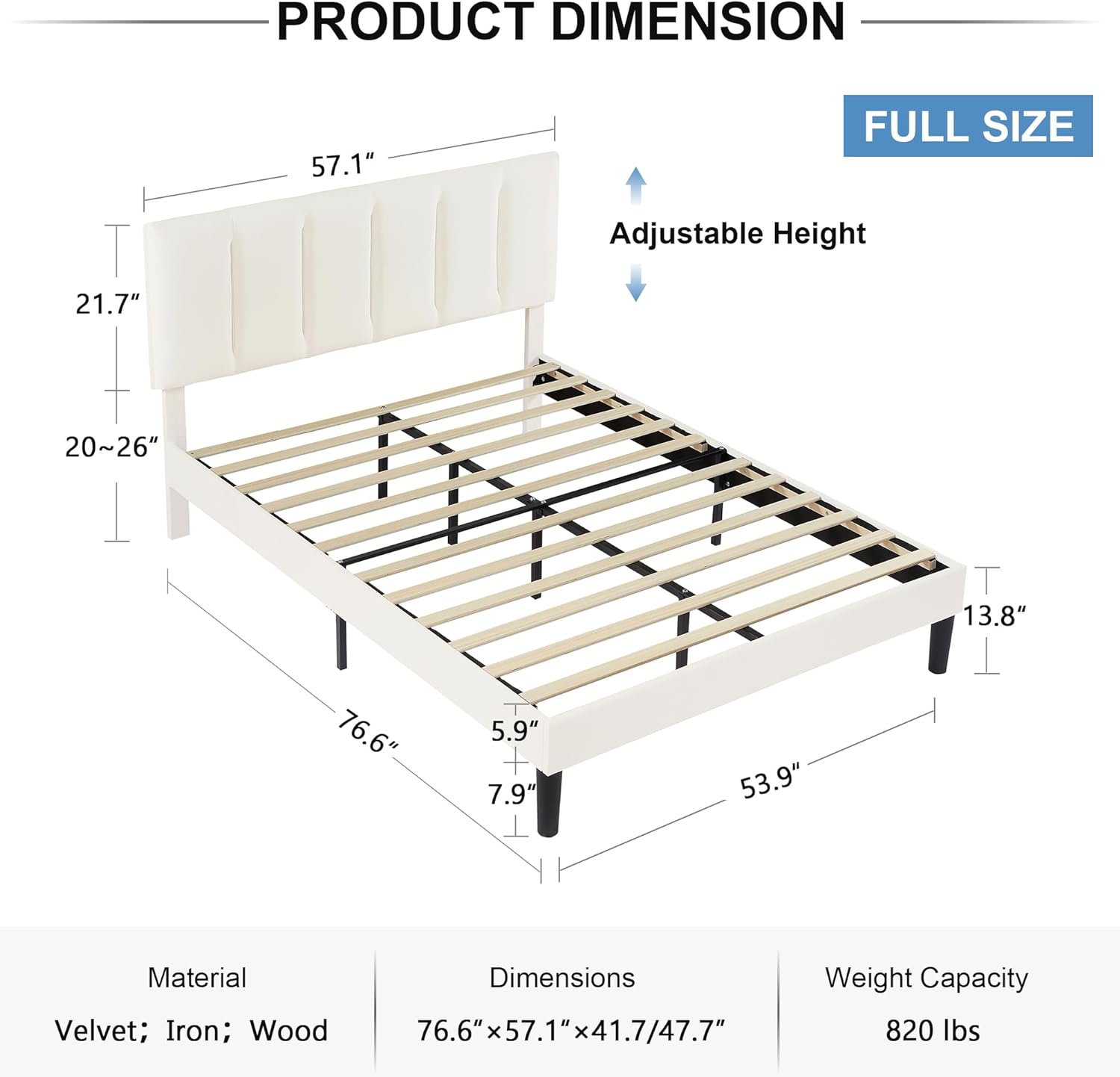 VECELO Modern Upholstered Platform Bedframe, Adjustable Headboard