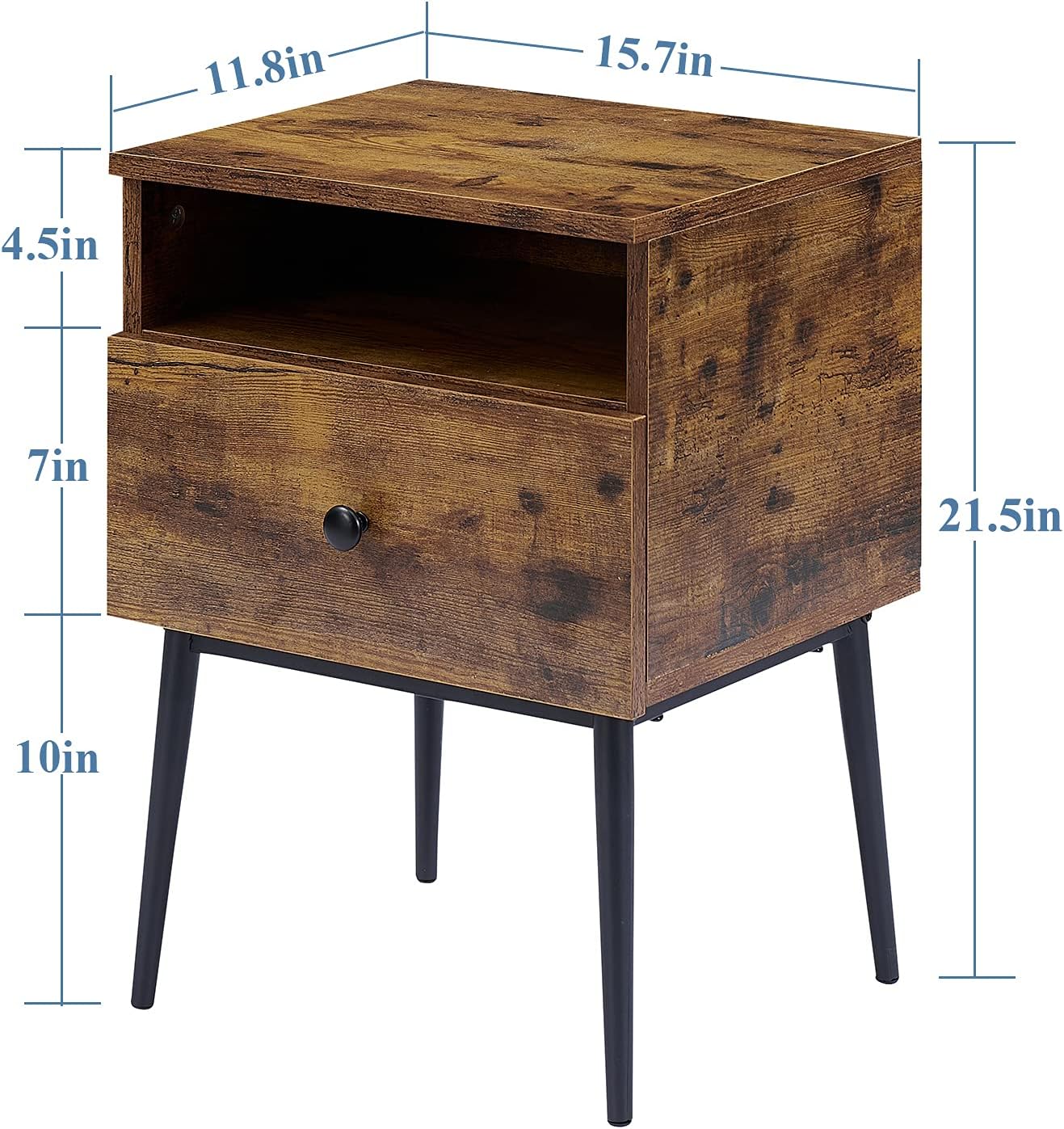 Modern Nightstand Square End Side Table with Drawer and Storage Space