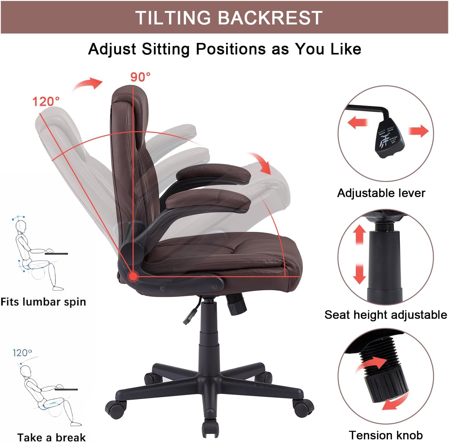 VECELO Executive High-Back PU Leather Computer Desk Chairs - VECELO