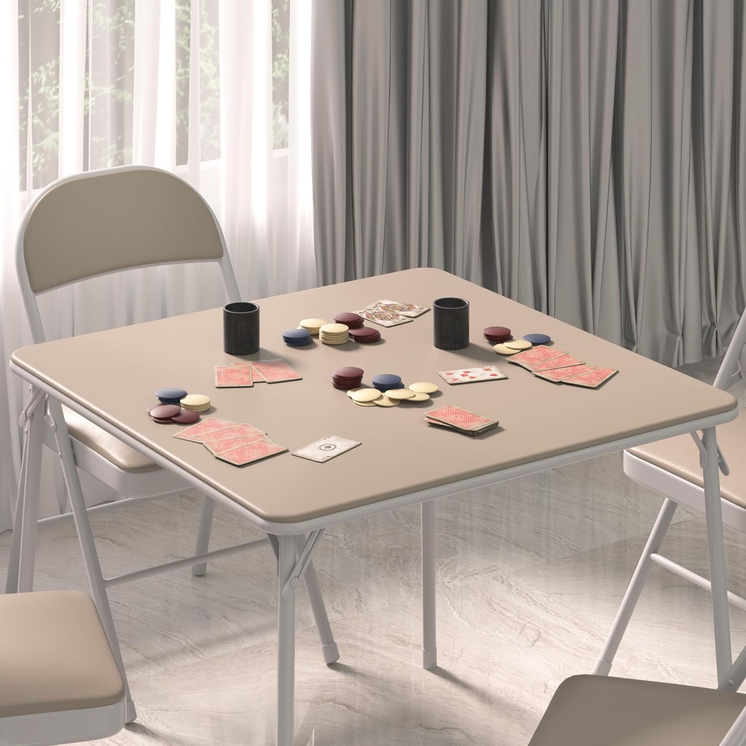 VECELO Portable Folding Card Table Square and Chair Sets with Collapsible Legs & Vinyl Upholstery (5 PCS) - VECELO