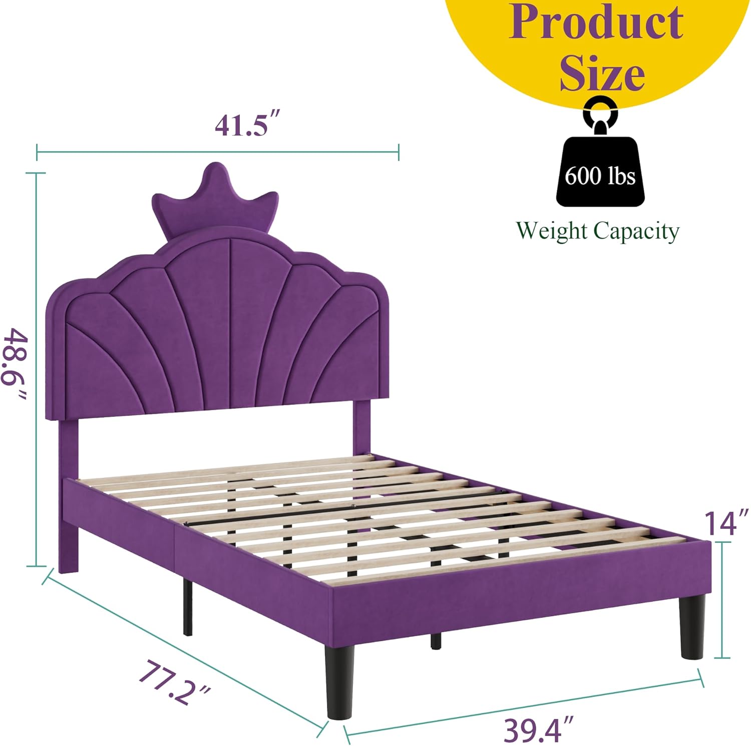VECELO Twin Size Bed Frame with Crown Headboard