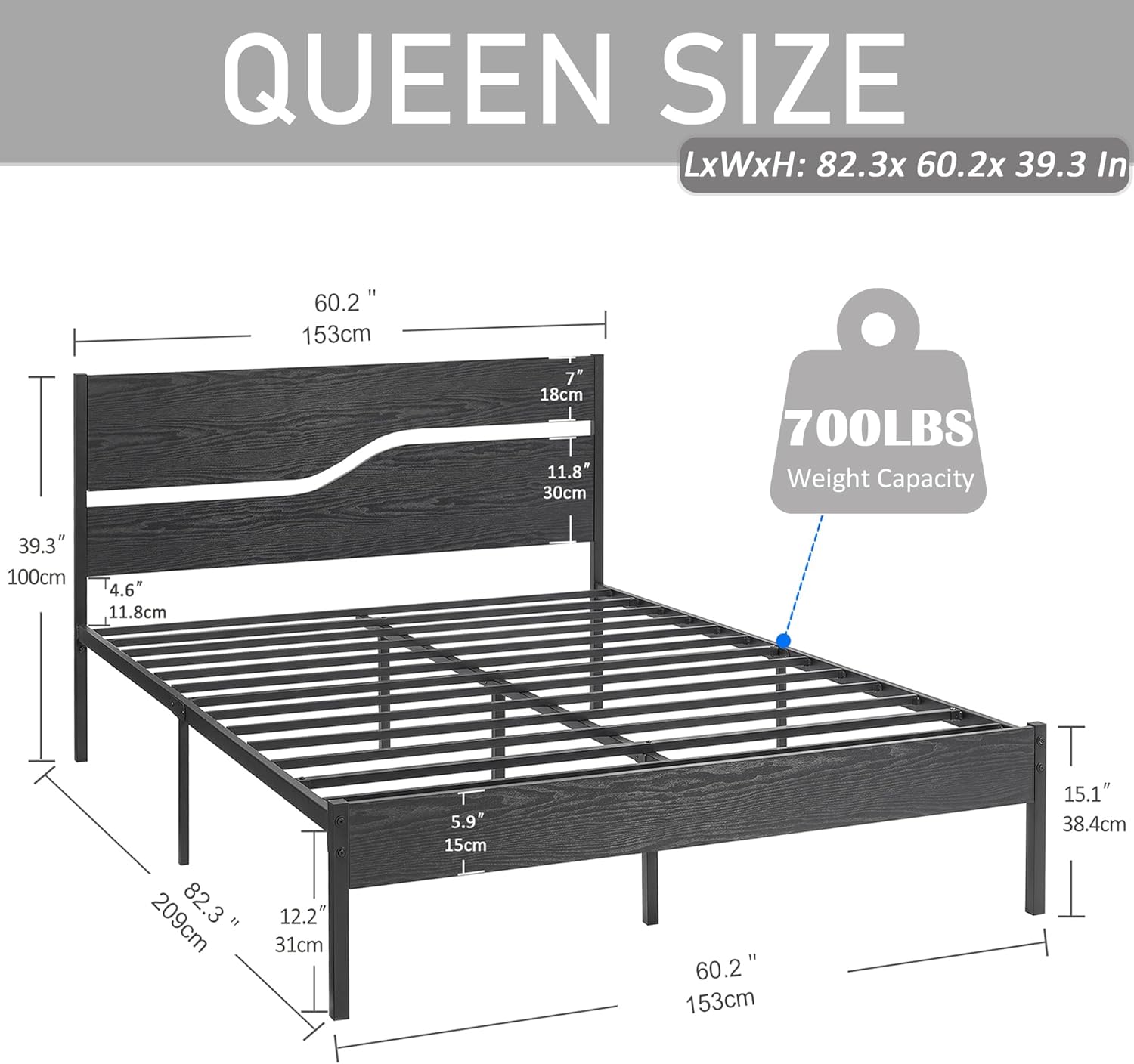 VECELO Platform Bed Frame/Mattress Foundation with Rustic Vintage Wood Headboard