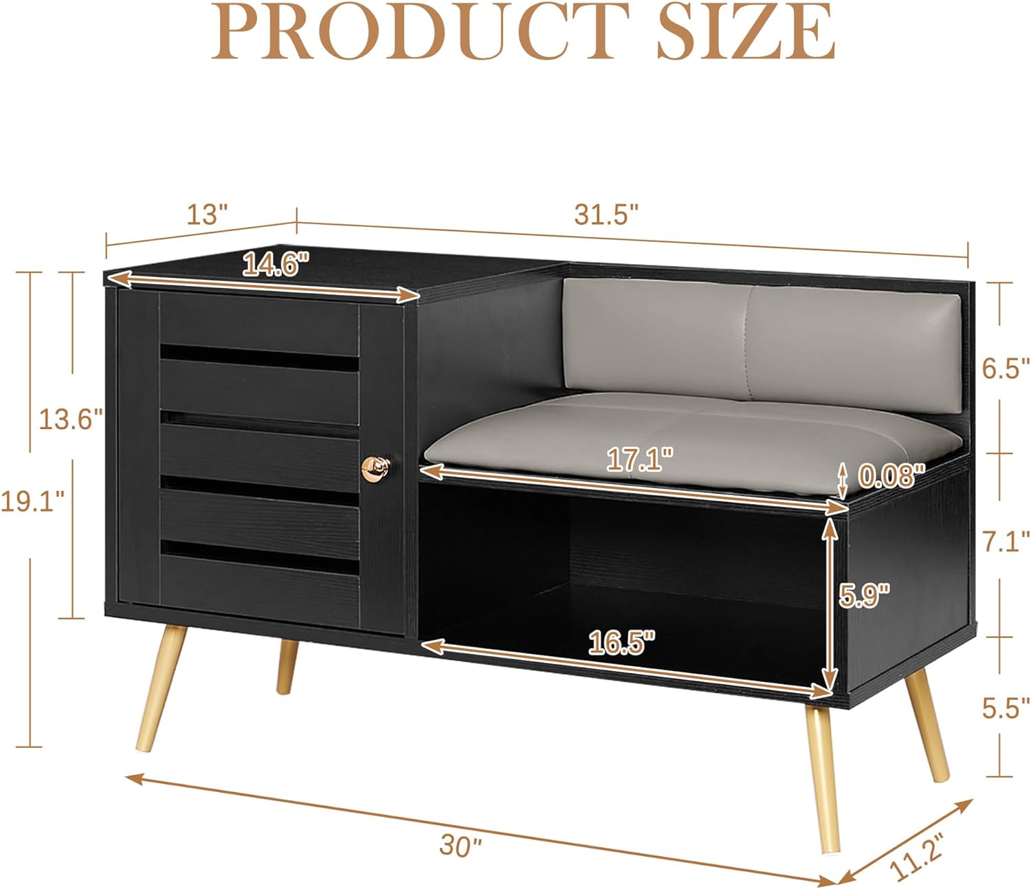 VECELO Entryway Bench with Storage Shoe Cabinet & Adjustable Shelf Louvered Door Removable PU Seat Cushion and Backrest