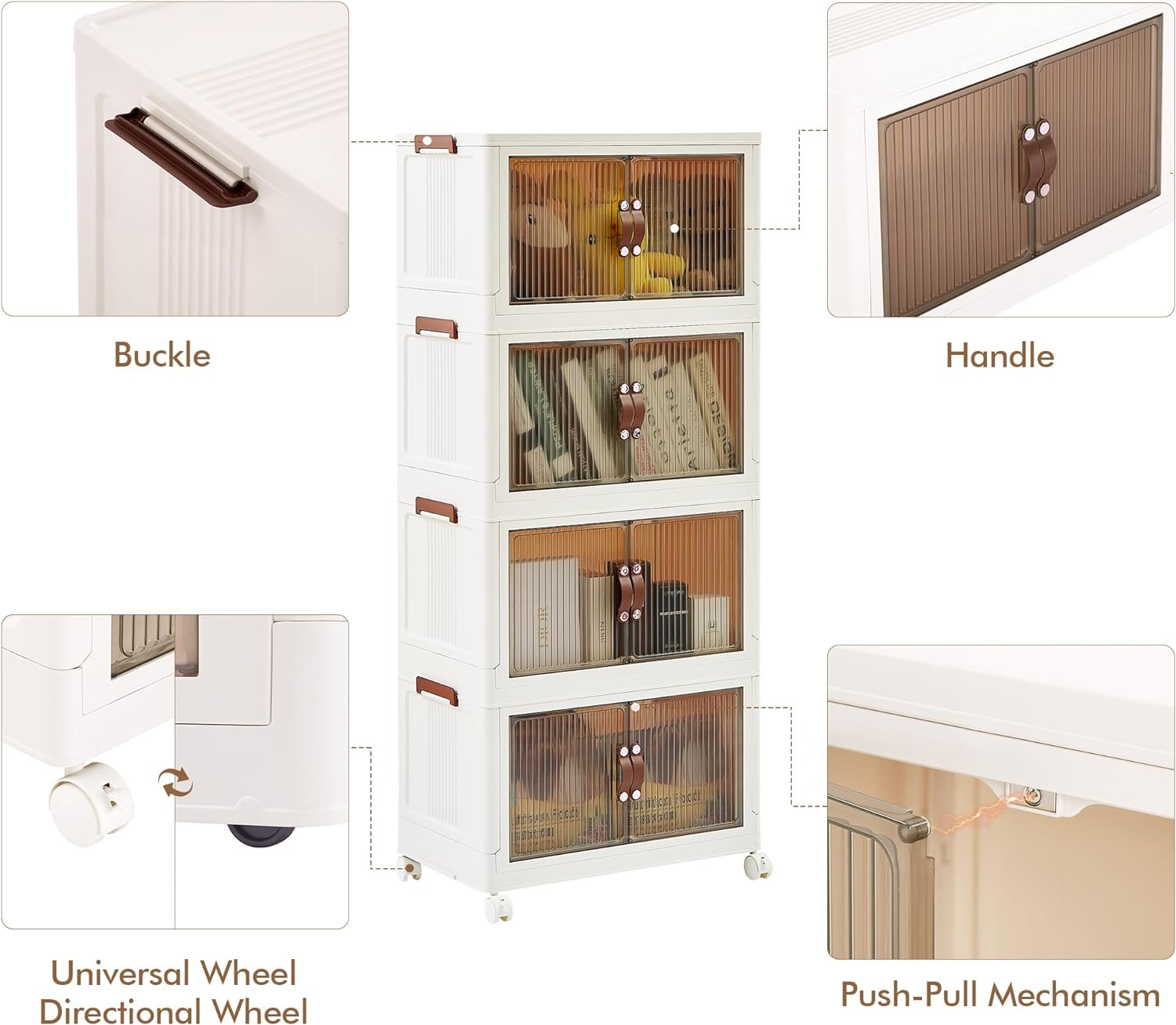 VECELO 16 Gal Stackable Storage Bins with Lid,Plastic Collapsible Storage Cabinet - VECELO