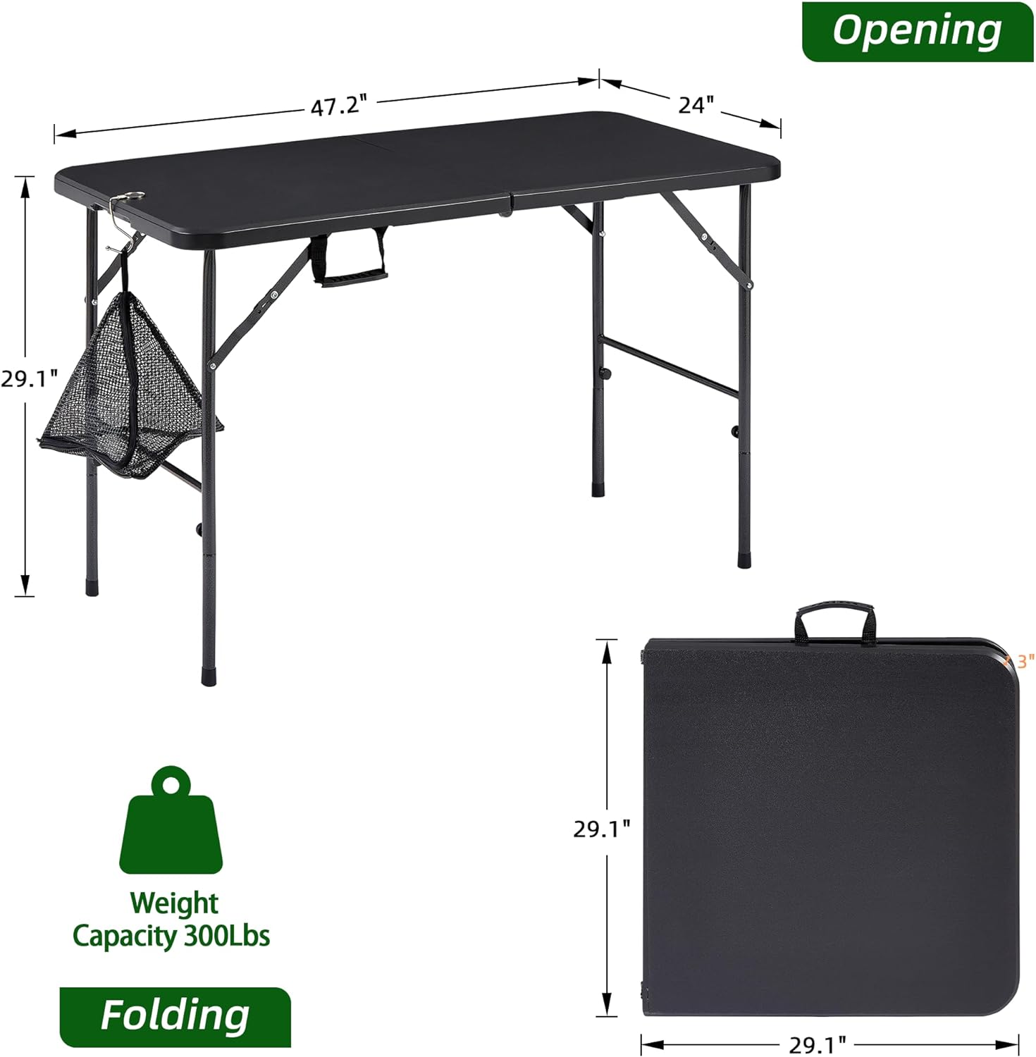 VECELO Folding Plastic Card Table Square with Mesh Bag - VECELO