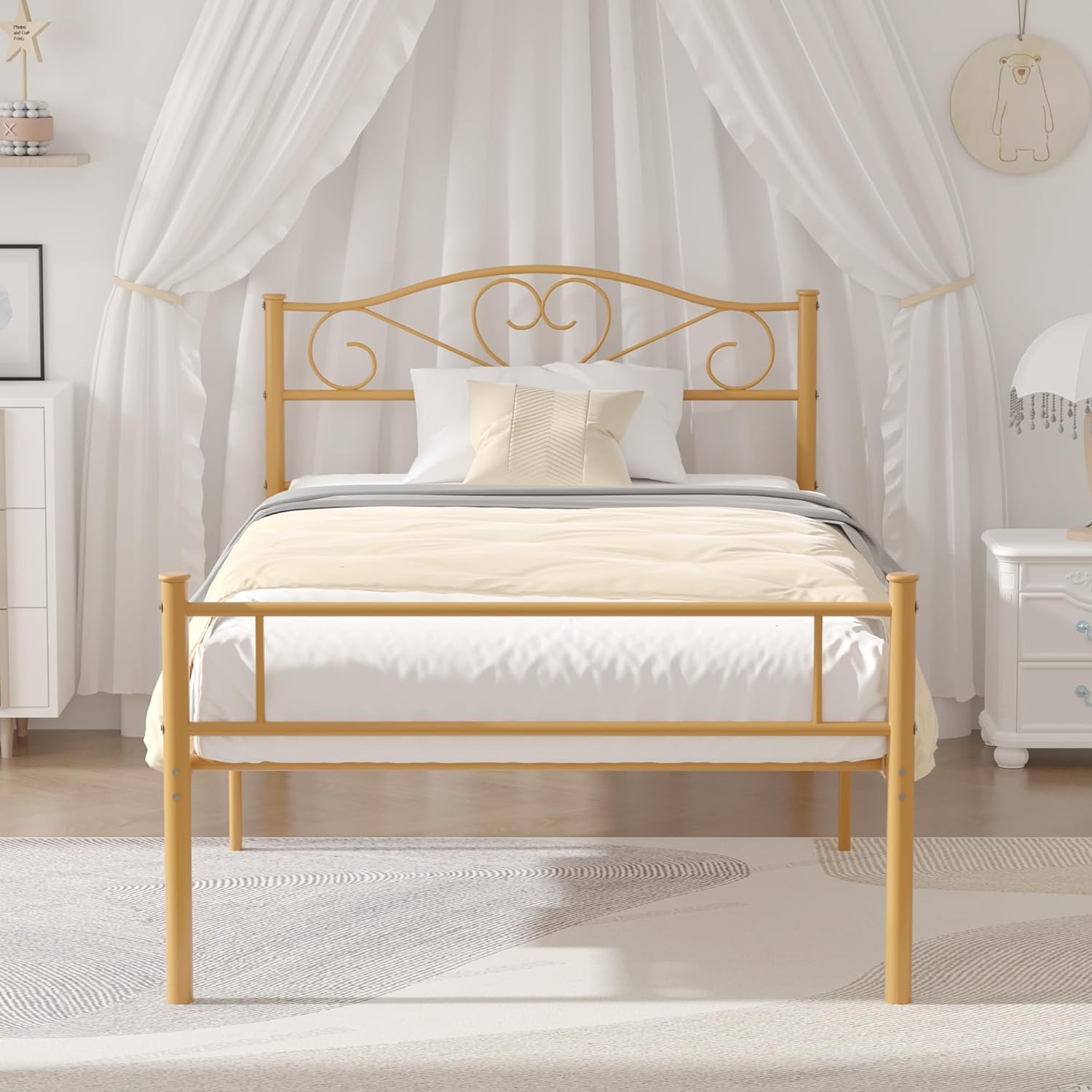 VECELO Metal Platform Bed Frame Mattress Foundation Decorative Headboard & Footboard - VECELO
