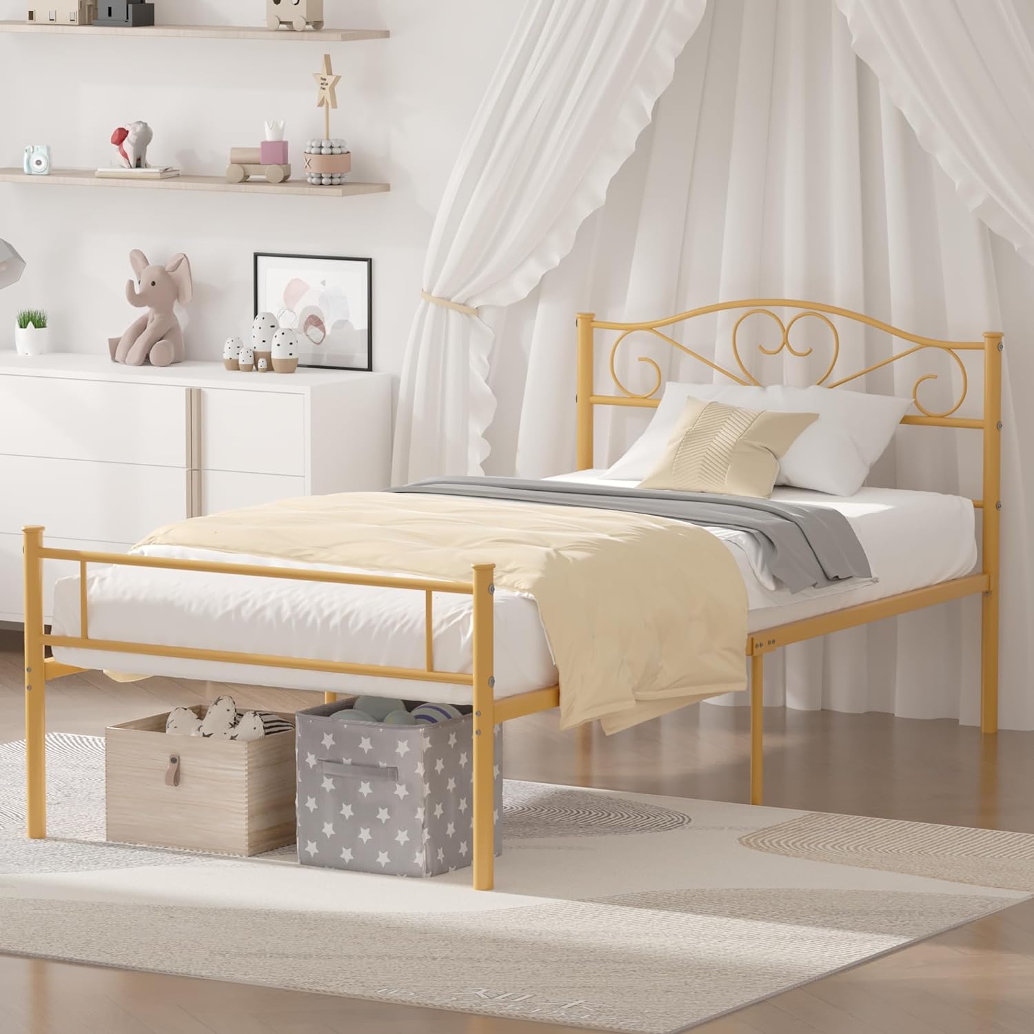 VECELO Metal Platform Bed Frame Mattress Foundation Decorative Headboard & Footboard - VECELO