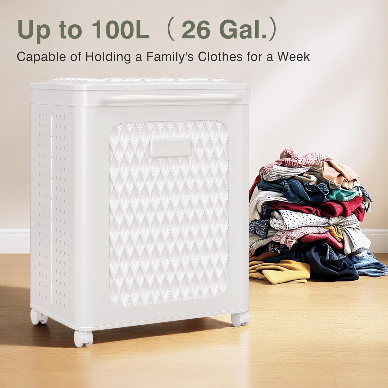 VECELO Rolling Laundry Hamper with Wheels and Lid