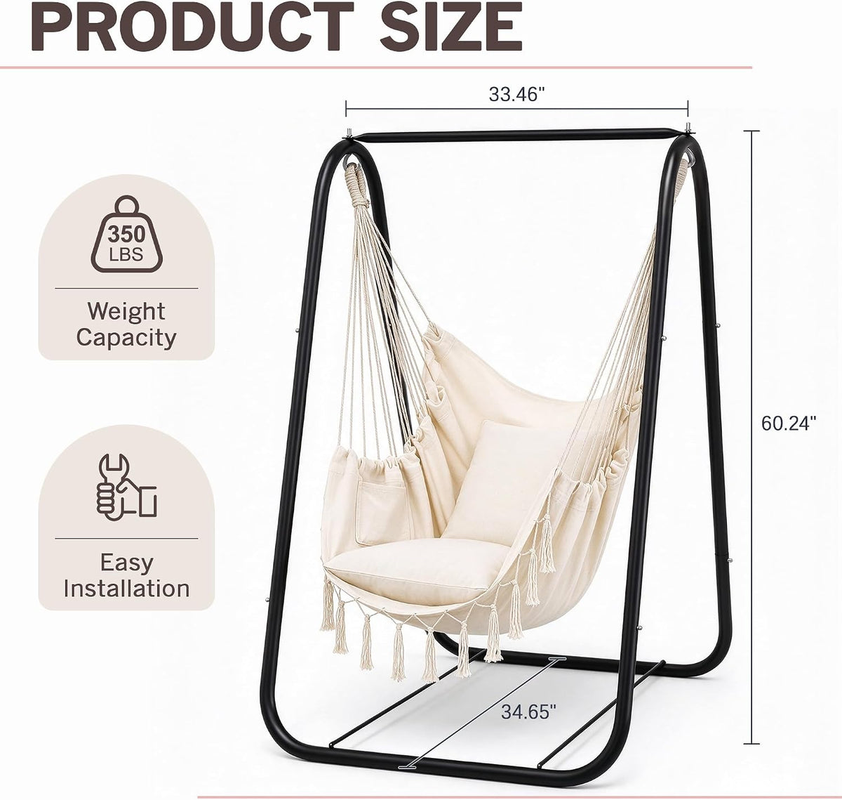 VECELO Hammock Chair with Stand Sturdy & Rustproof Frame with Anti-Tip Base