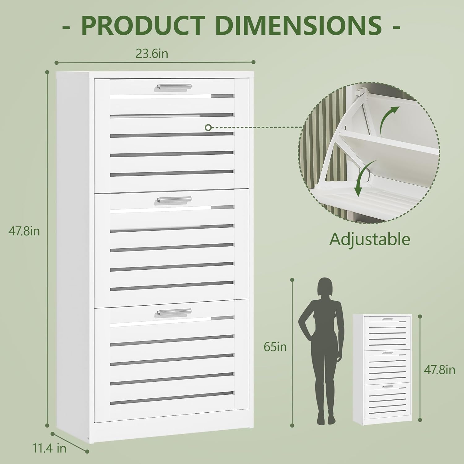 VECELO Shoe Storage Cabinet with 3 Flip Drawers