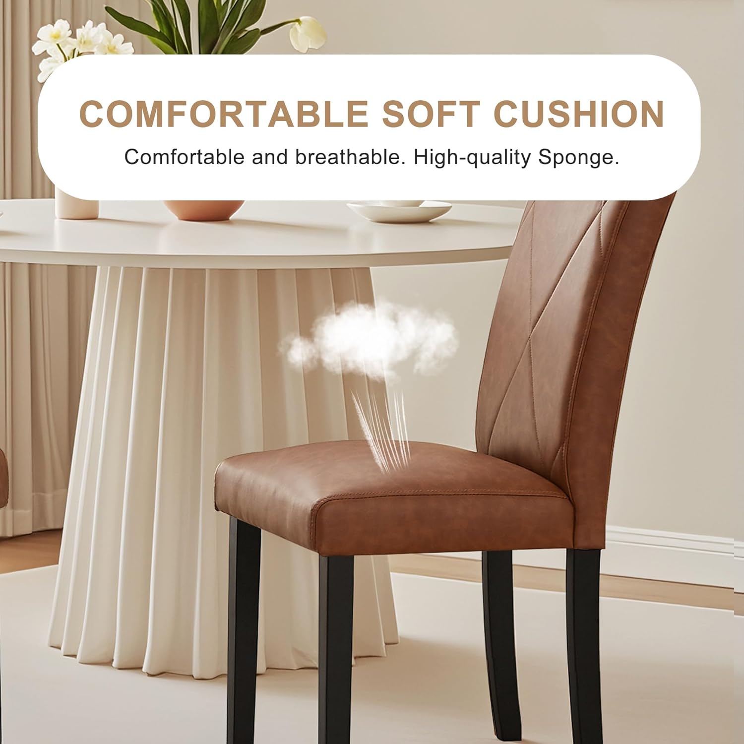 VECELO Upholstered Dining Chairs Set of 2 Modern Fabric and High Back & Solid Wood Legs for Kitchen