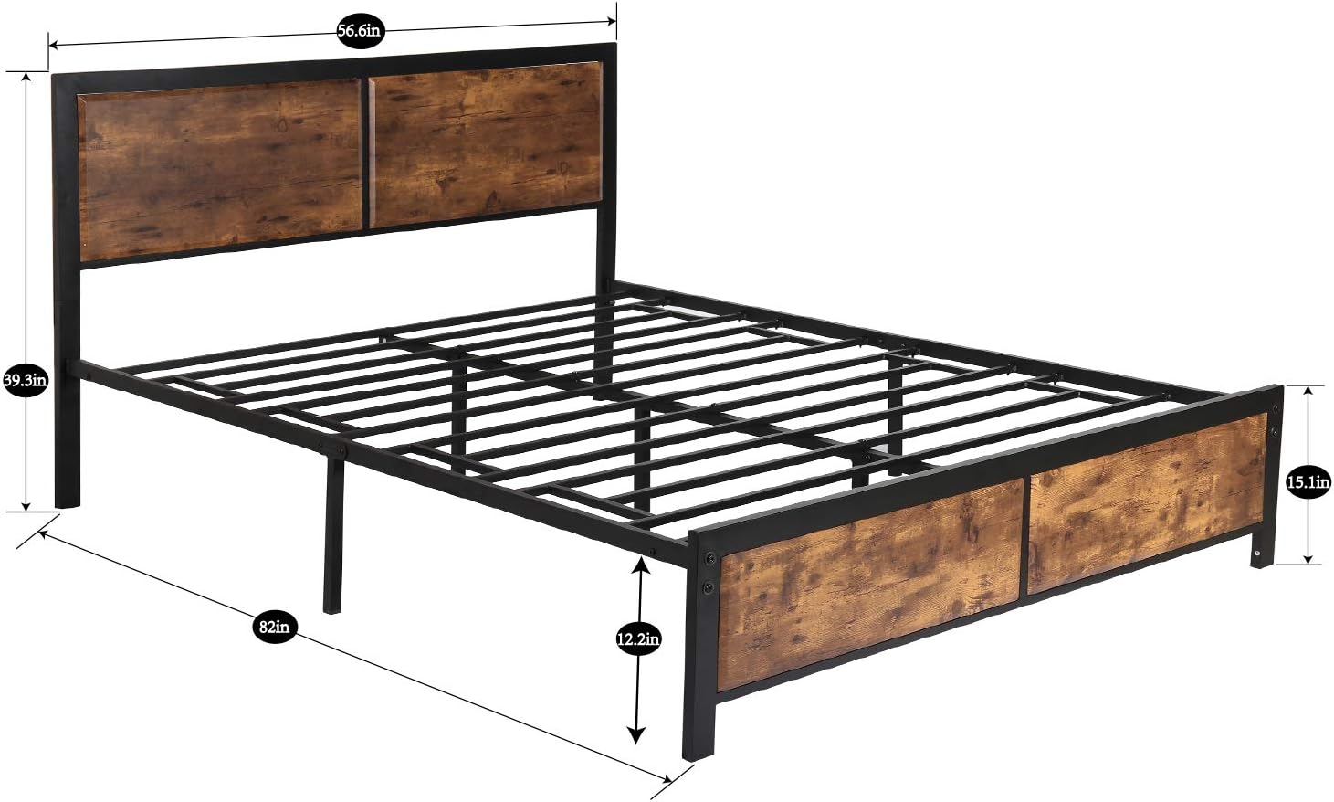 VECELO Full Platform Bed Frame with Rustic Vintage Wood Headboard