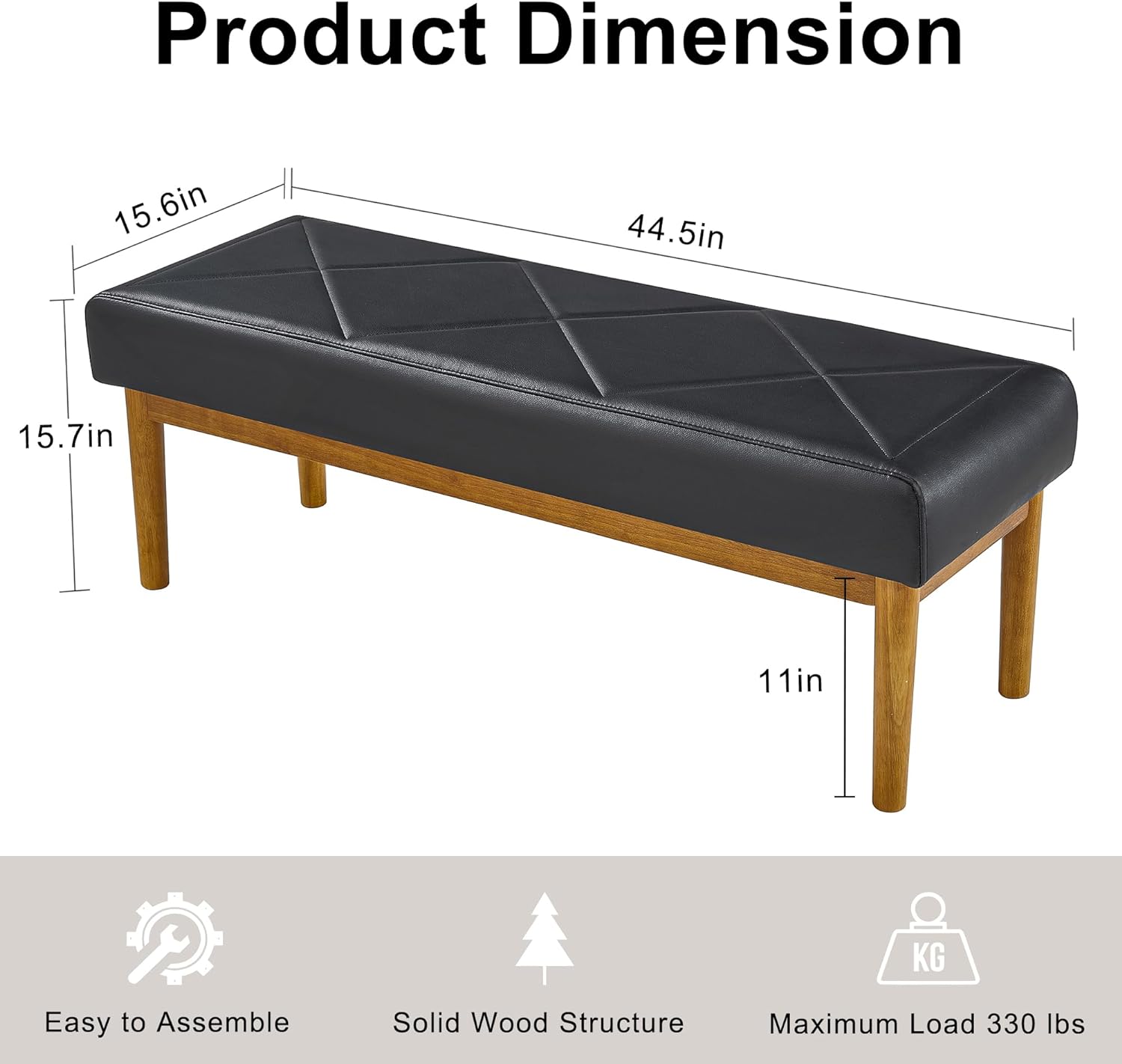 VECELO 44.5”Upholstered Entryway Bench Dining Table Ottoman Seats with Solid Wood Legs - VECELO