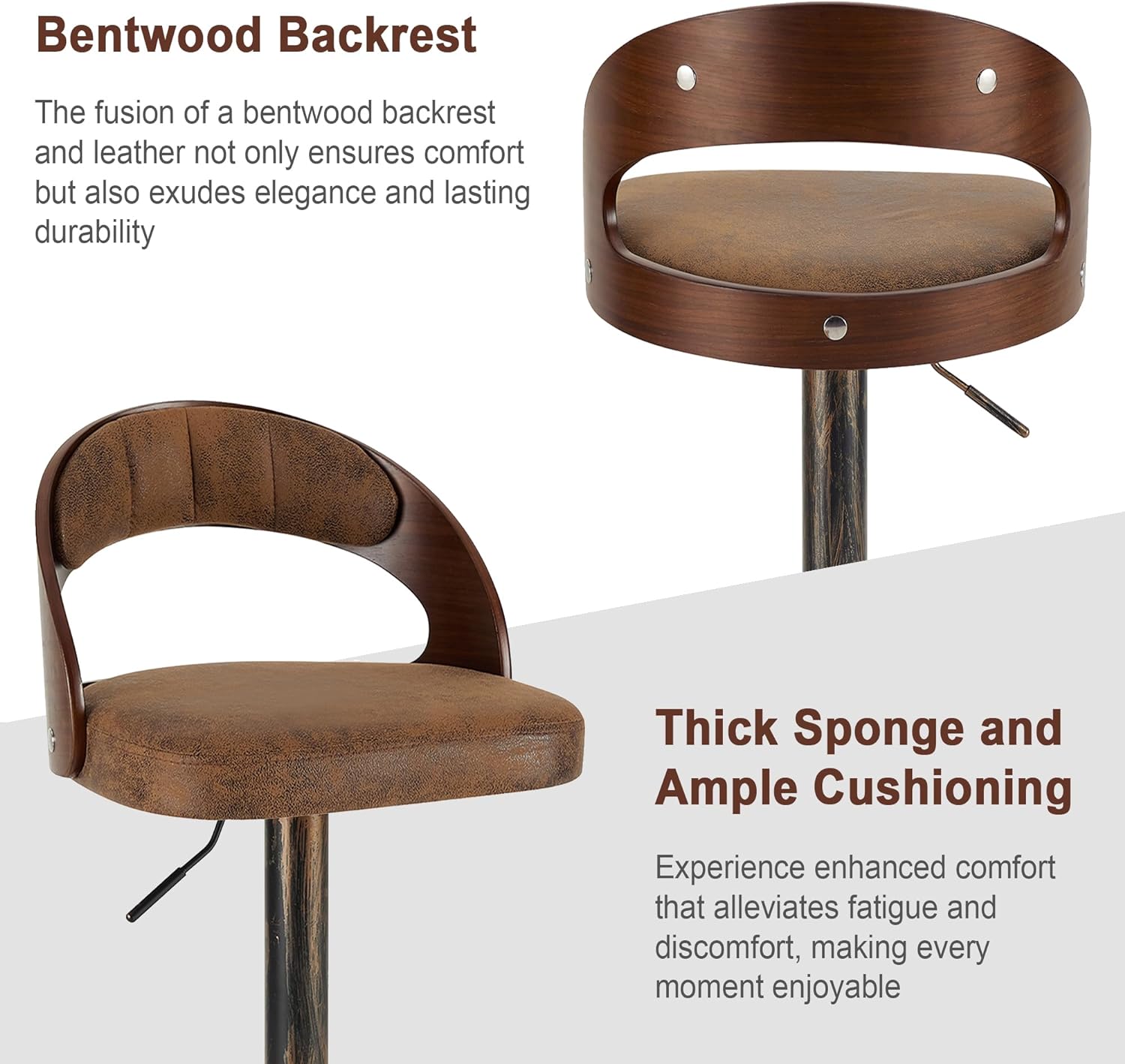 VECELO Bar Stool Set of 2, Counter Height Stools with Bentwood Back - VECELO