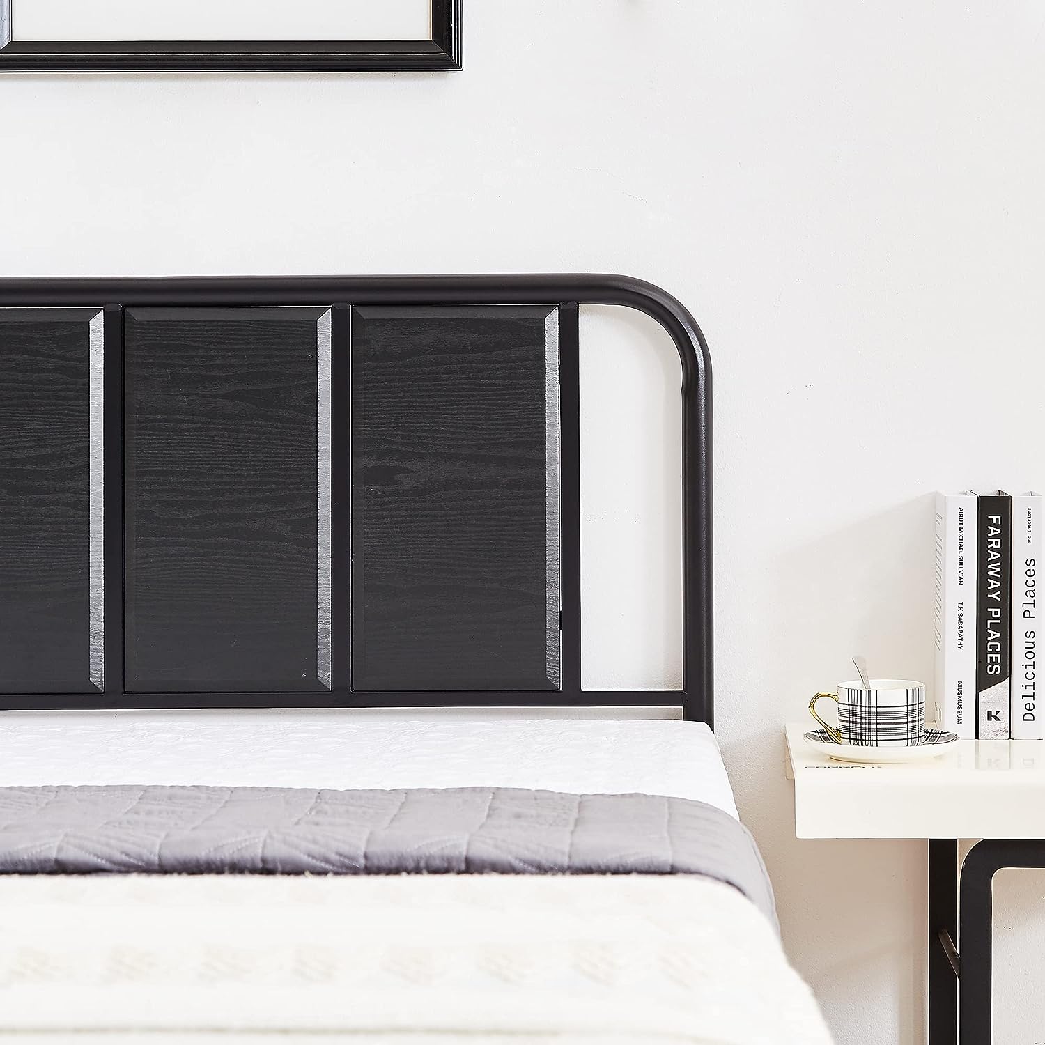 VECELO Bed Frame Metal Platform with Wooden Headboard Footboard Heavy Duty Mattress Foundation - VECELO