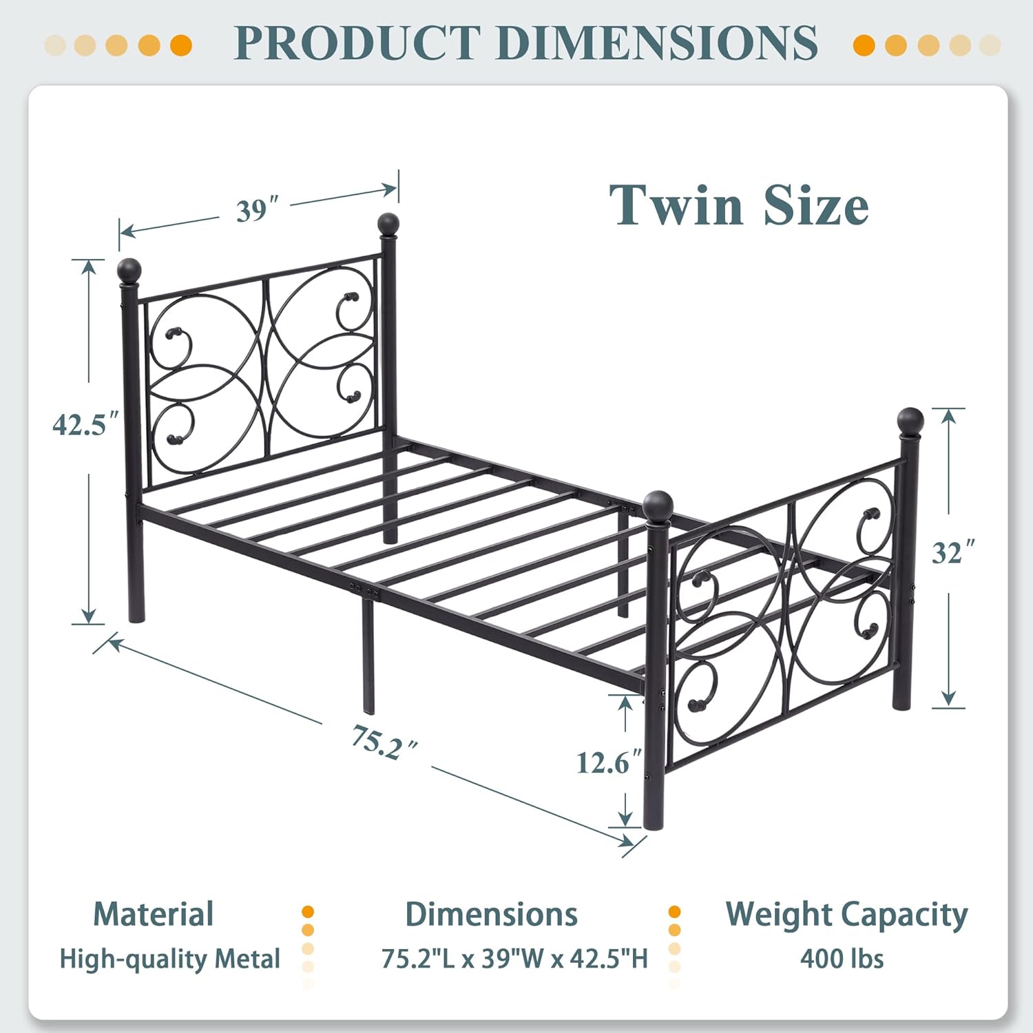 VECELO Metal Bed Frame/Mattress Foundation with Stylish Headboard & Footboard