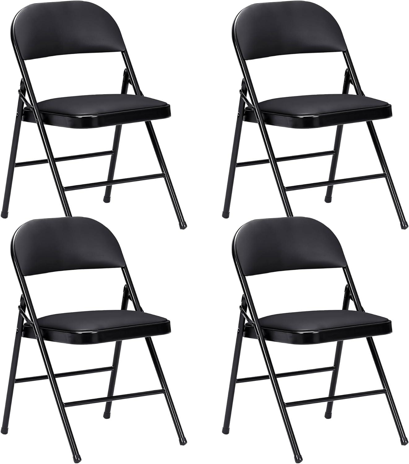 VECELO 4-Pack Folding Chairs Portable Metal with Ultra Soft PU Padded Cushion Seats - VECELO