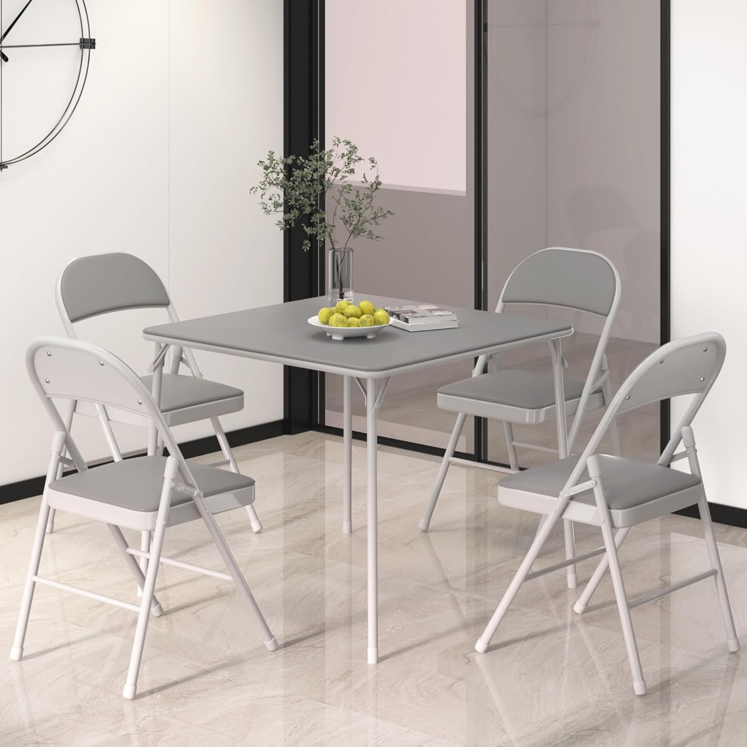 VECELO Portable Folding Card Table Square and Chair Sets with Collapsible Legs & Vinyl Upholstery (5 PCS) - VECELO