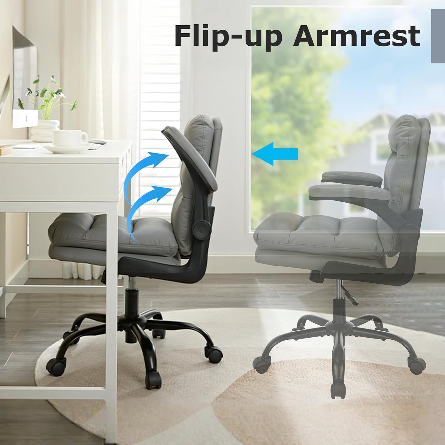 VECELO Ergonomic Swivel Office Desk Chair with Flip-up Armrest and Adjustable Height Lumbar Support