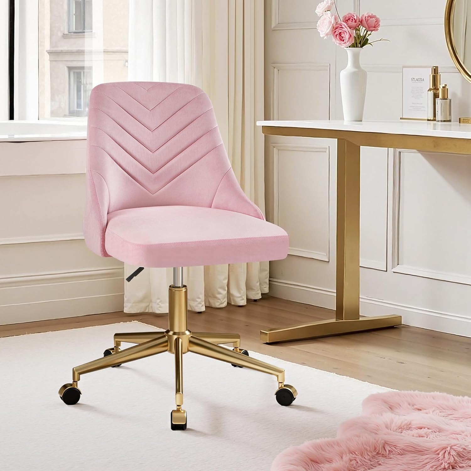 VECELO Velvet Vanity Desk Chair with Height-Adjustable
