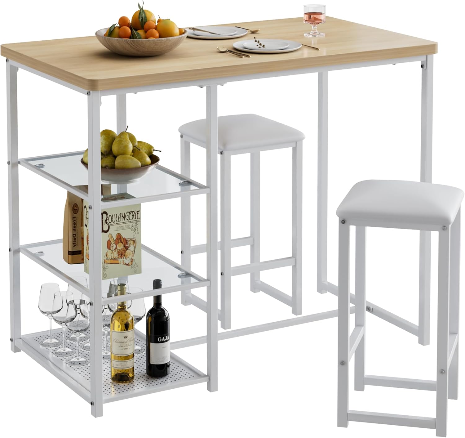 VECELO Small Bar Table and Chairs Set for 2