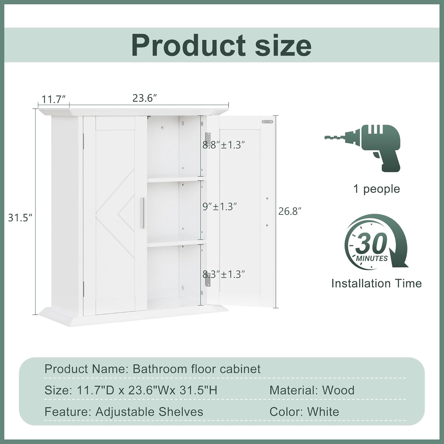 VECELO Freestanding Bathroom Floor Storage Cabinet