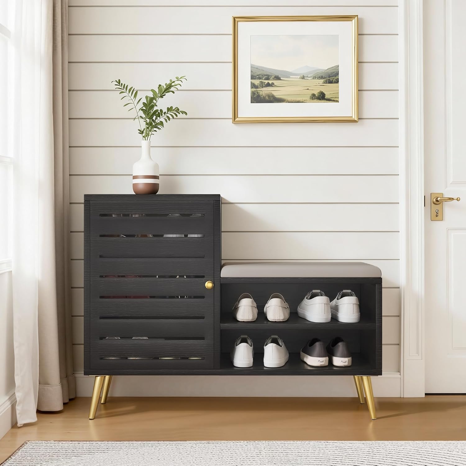 VECELO Shoe Storage Bench with Door&Shelf