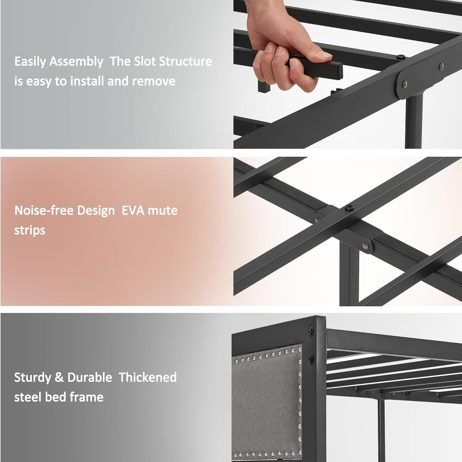 VECELO Bed Frame with Linen Fabric Headboard and Footboard No Box Spring Needed - VECELO