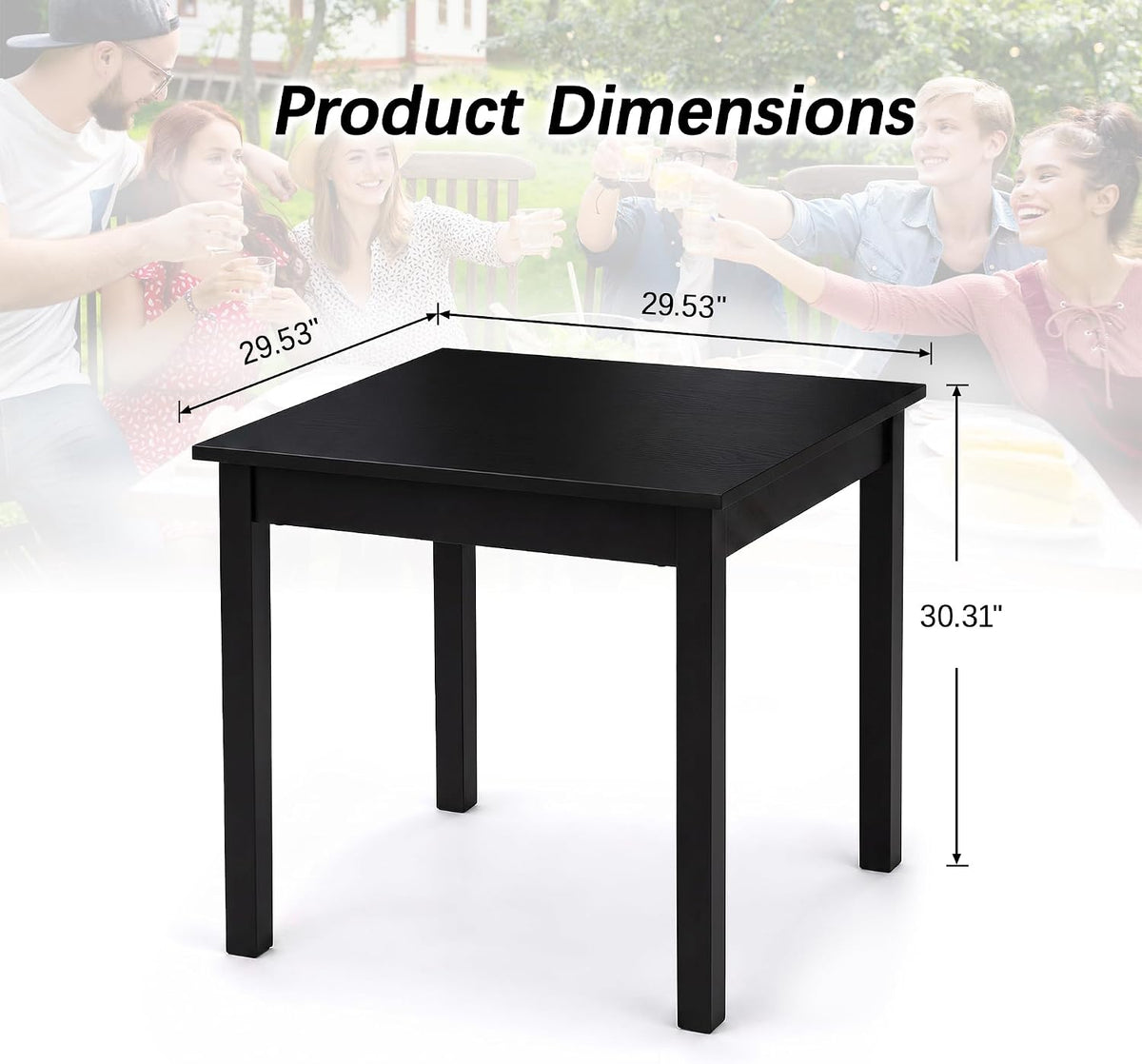 VECELO Square Dining Table for 2-4 People 29” x 29” Compact Kitchen Table with Solid Wood Legs
