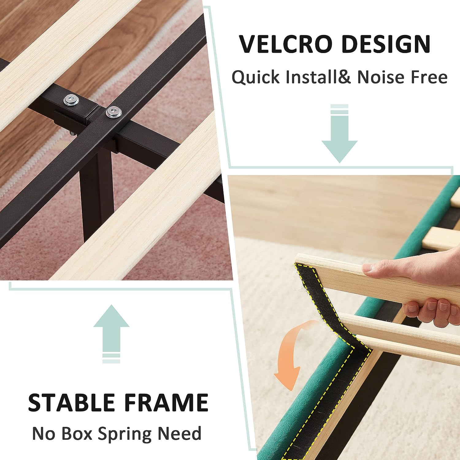 VECELO Modern Upholstered Platform Bedframe, Adjustable Headboard