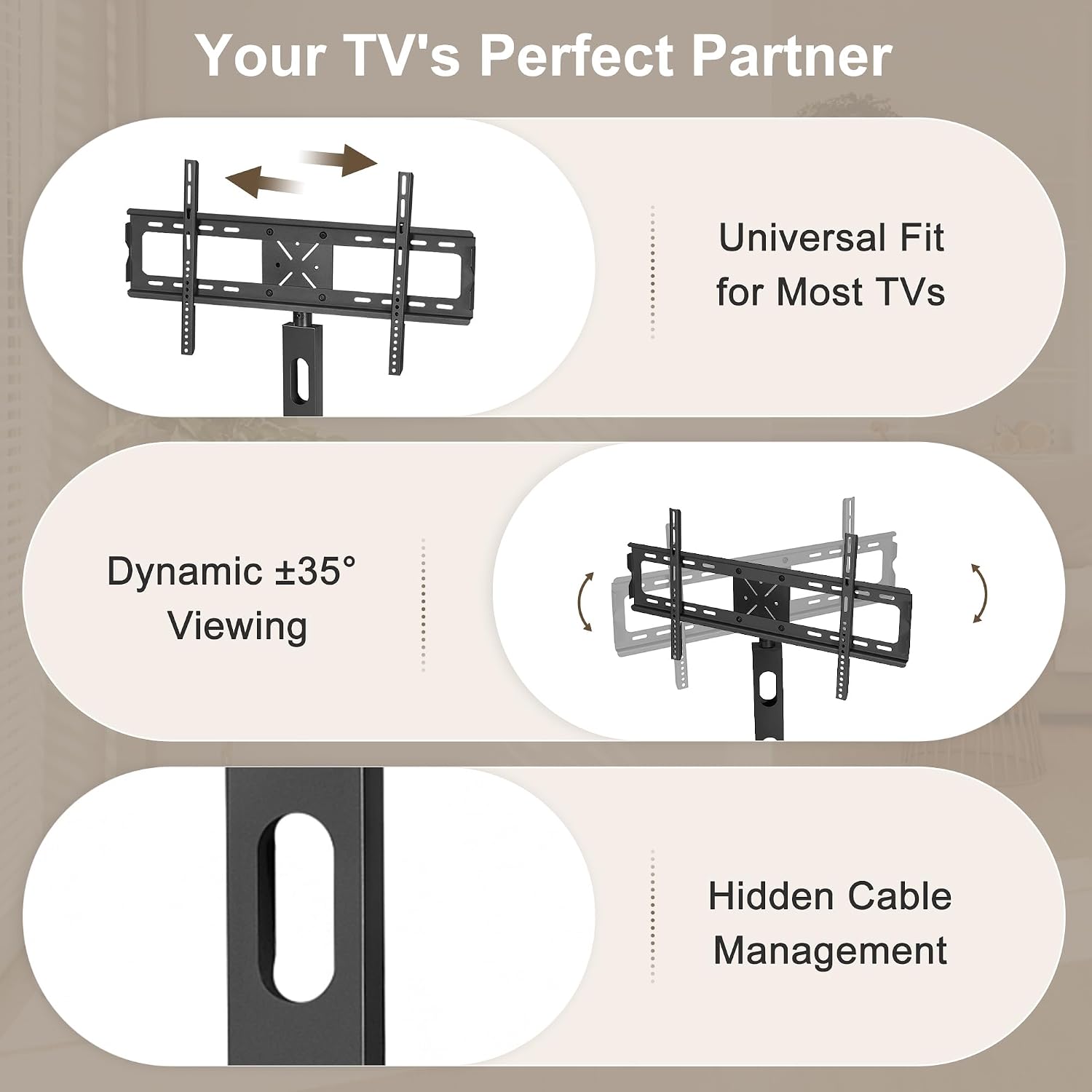 VECELO TV Stand with Mount, Universal Swivel TV Console for 32-75 inch TVs