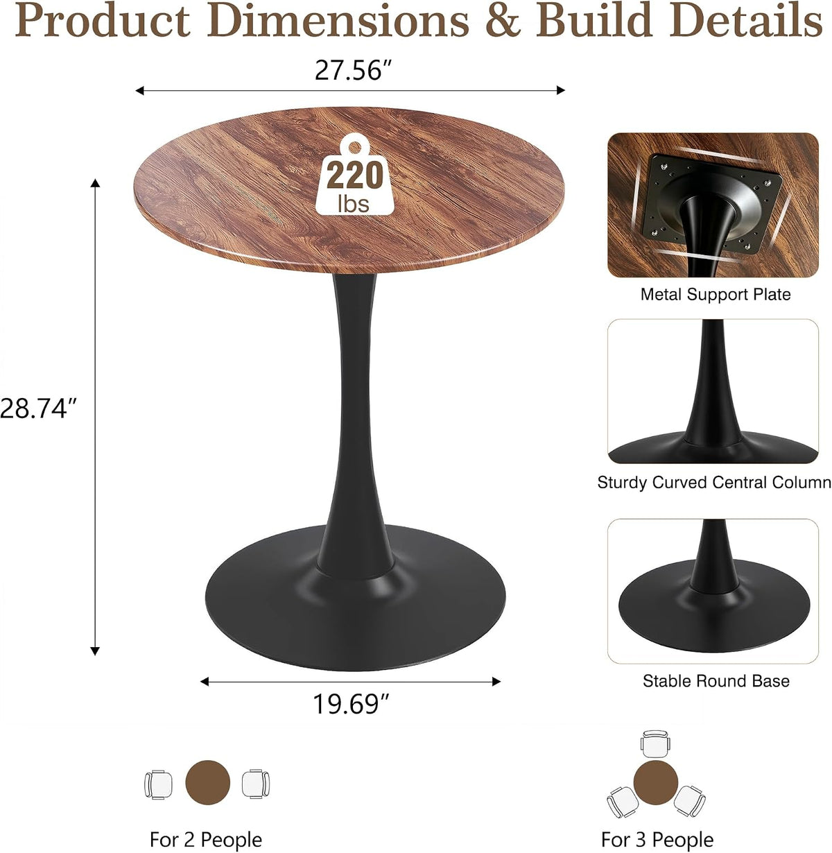 VECELO Round Dining Table, Mid-Century Tulip Table