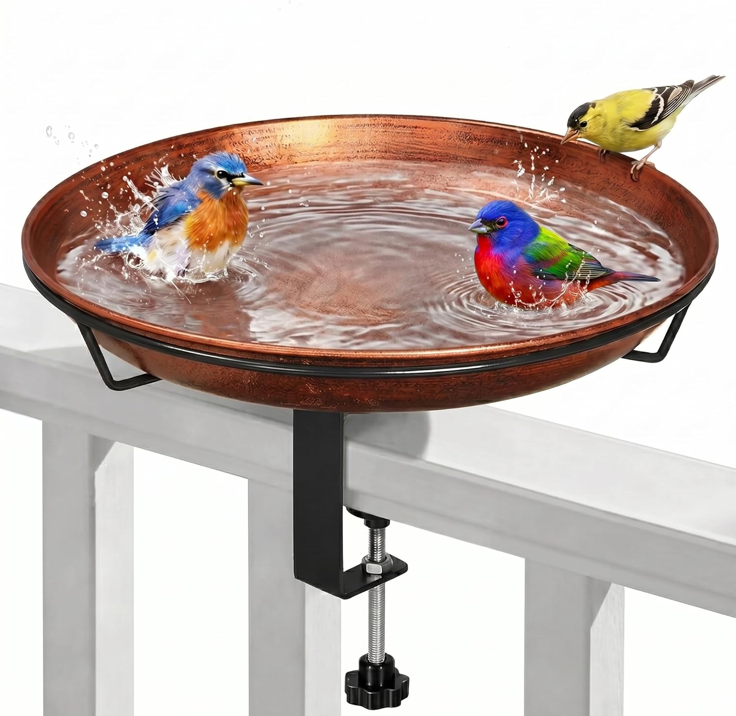 VECELO Deck Mounted Metal Bird Bath for Outside