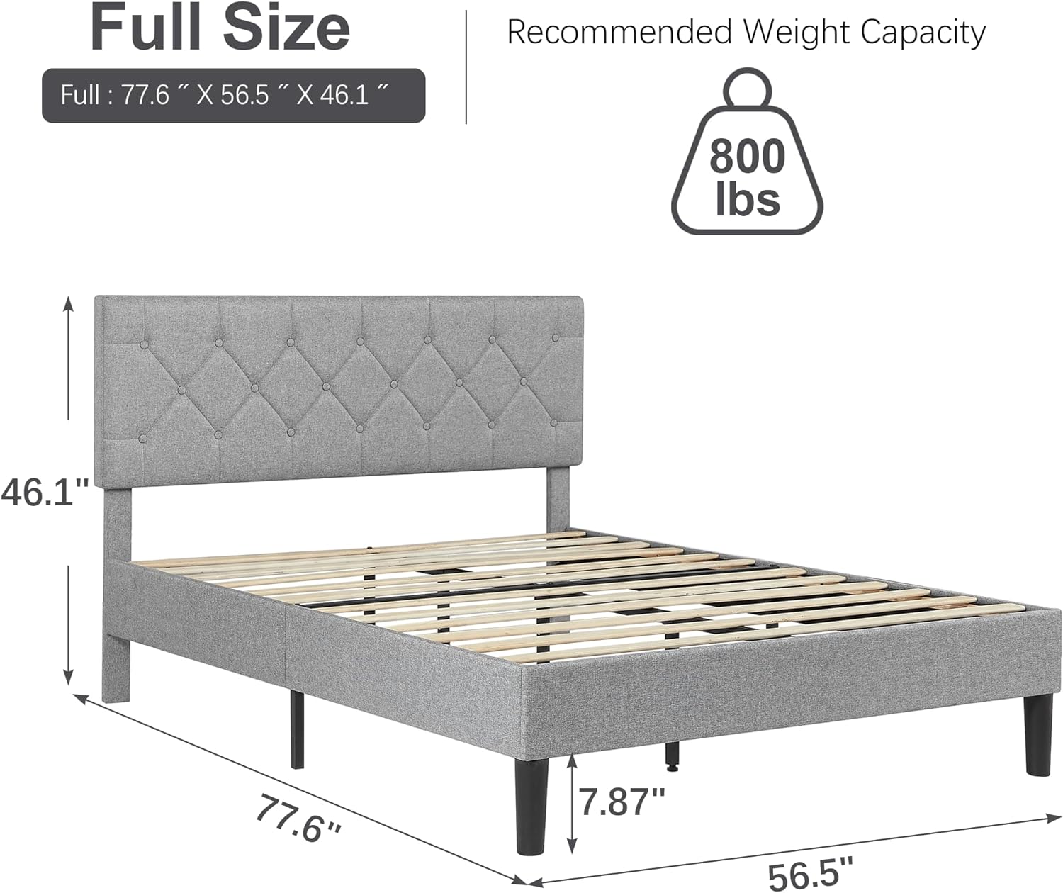 VECELO Bed Frame, Upholstered Platform with Adjustable Diamond Tufted Headboard
