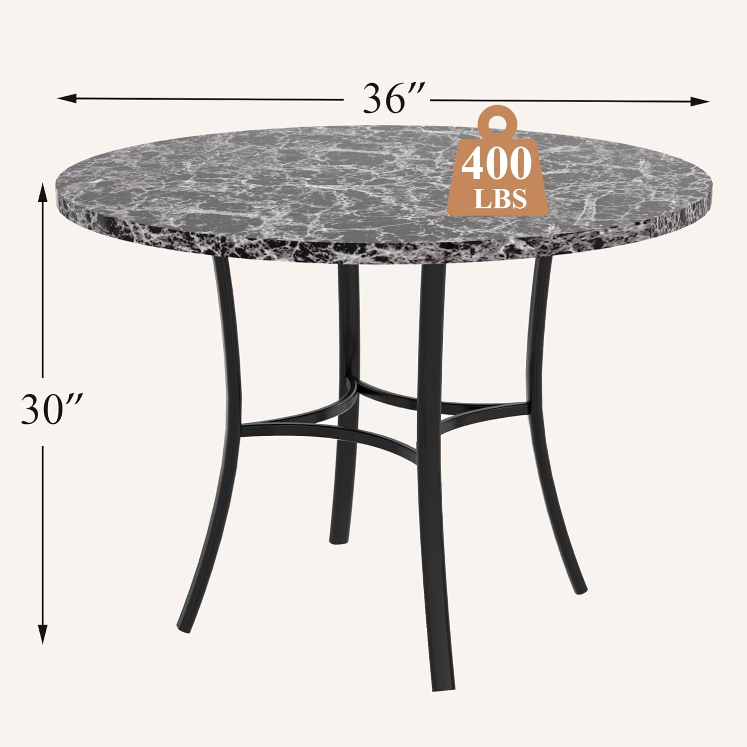 VECELO 36" Round Dining Table for 4, Faux Marble Dinette with Metal Frame for Kitchen - VECELO
