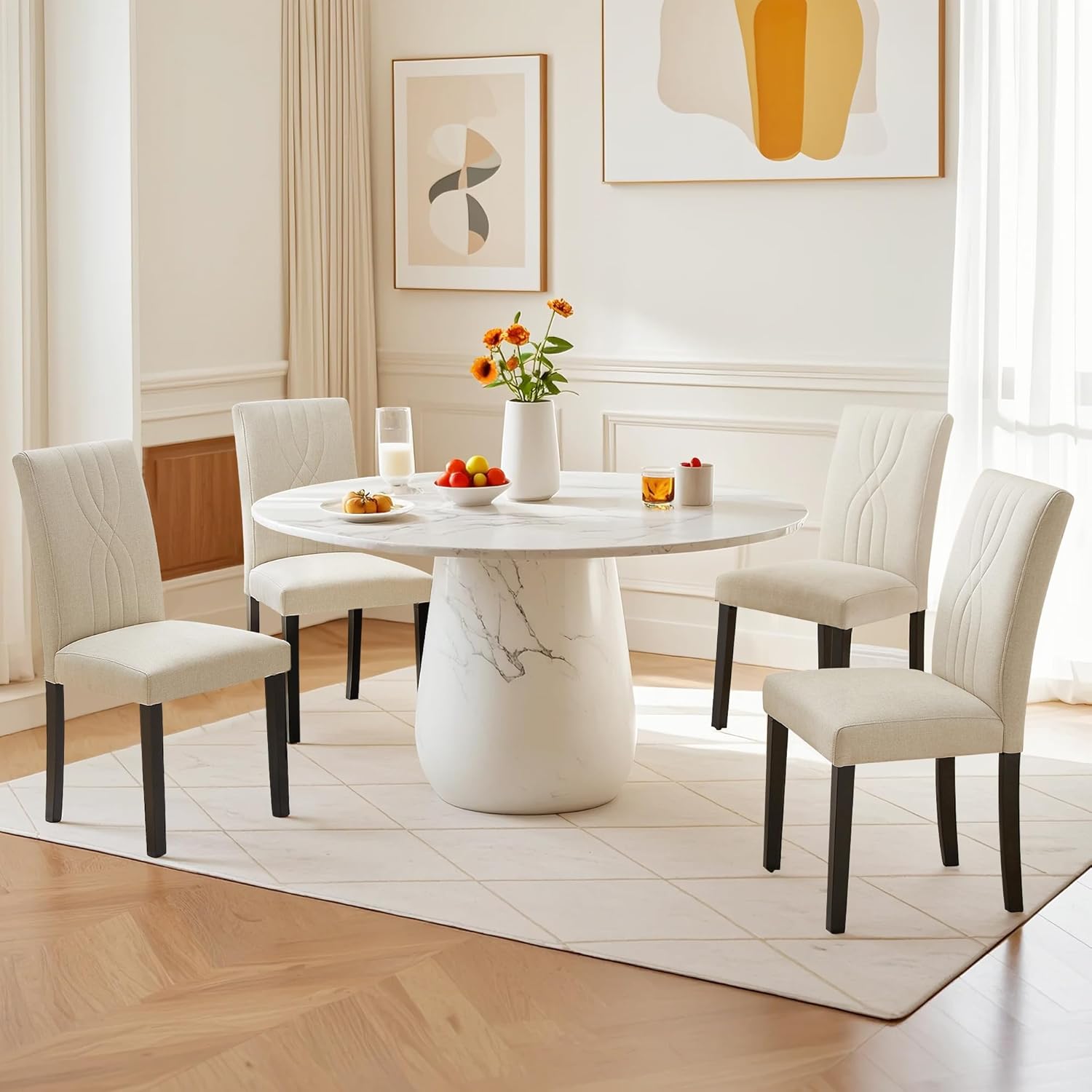 VECELO Upholstered Dining Chairs Set of 2 Modern Fabric and Solid Wood Legs & High Back