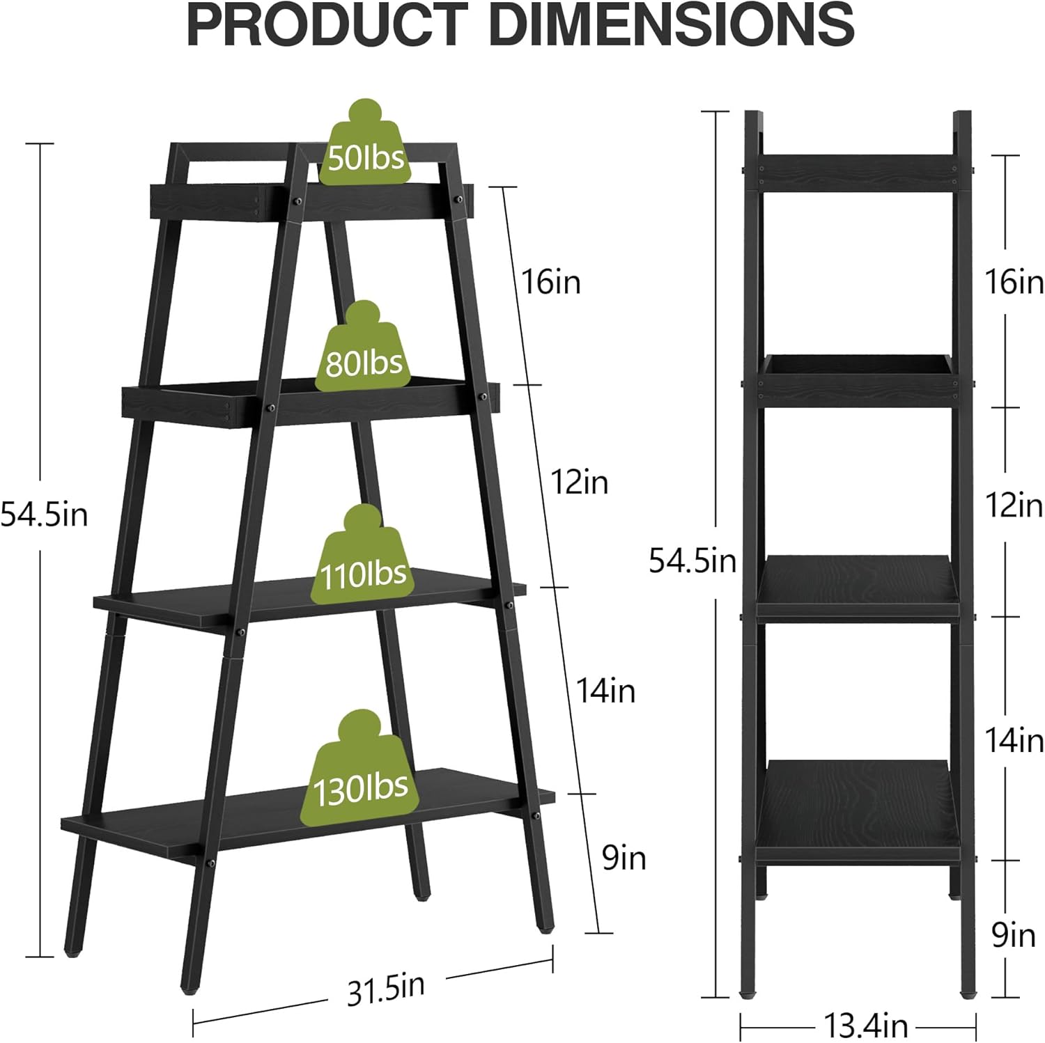 VECELO Ladder Shelf/Display Shelf 4 Tier Storage Bookcase Rack Wood & Steel - VECELO