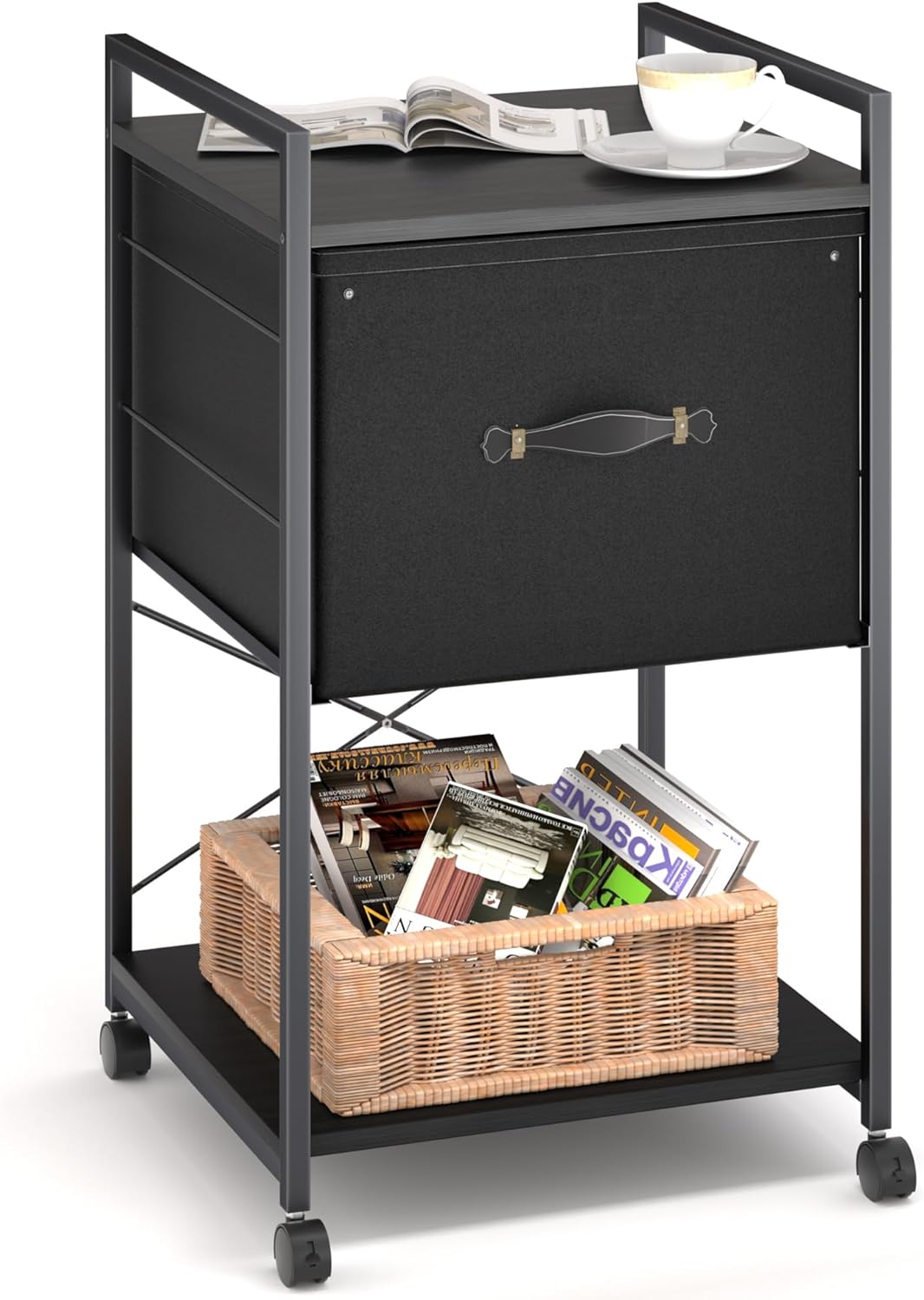 VECELO Mobile Vertical Filing Cabinet, Rolling Printer Shelf with Handle