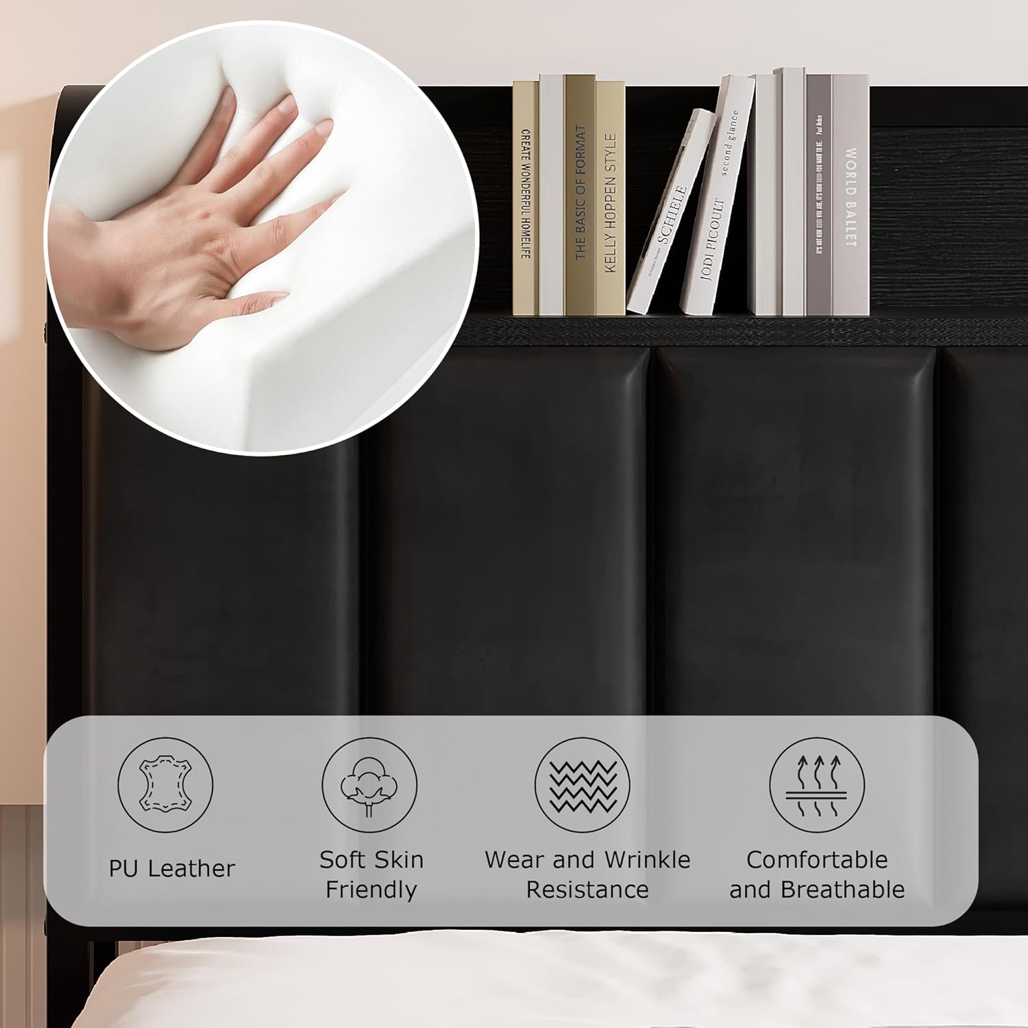 VECELO Twin Bed Frame, Storage Upholstered Headboard with Charging Station